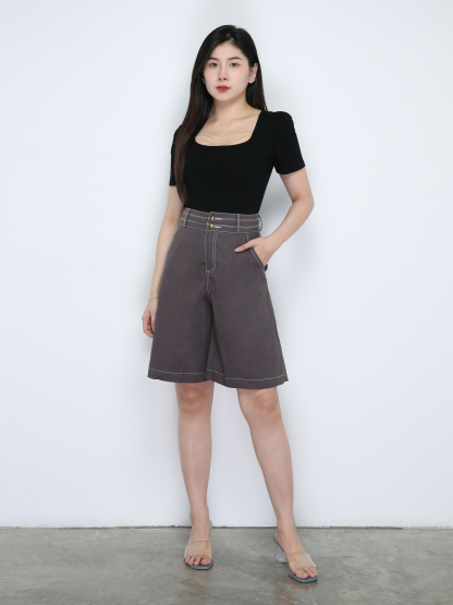 High Waist Side Pocket Wide Leg Midi Pants 33702