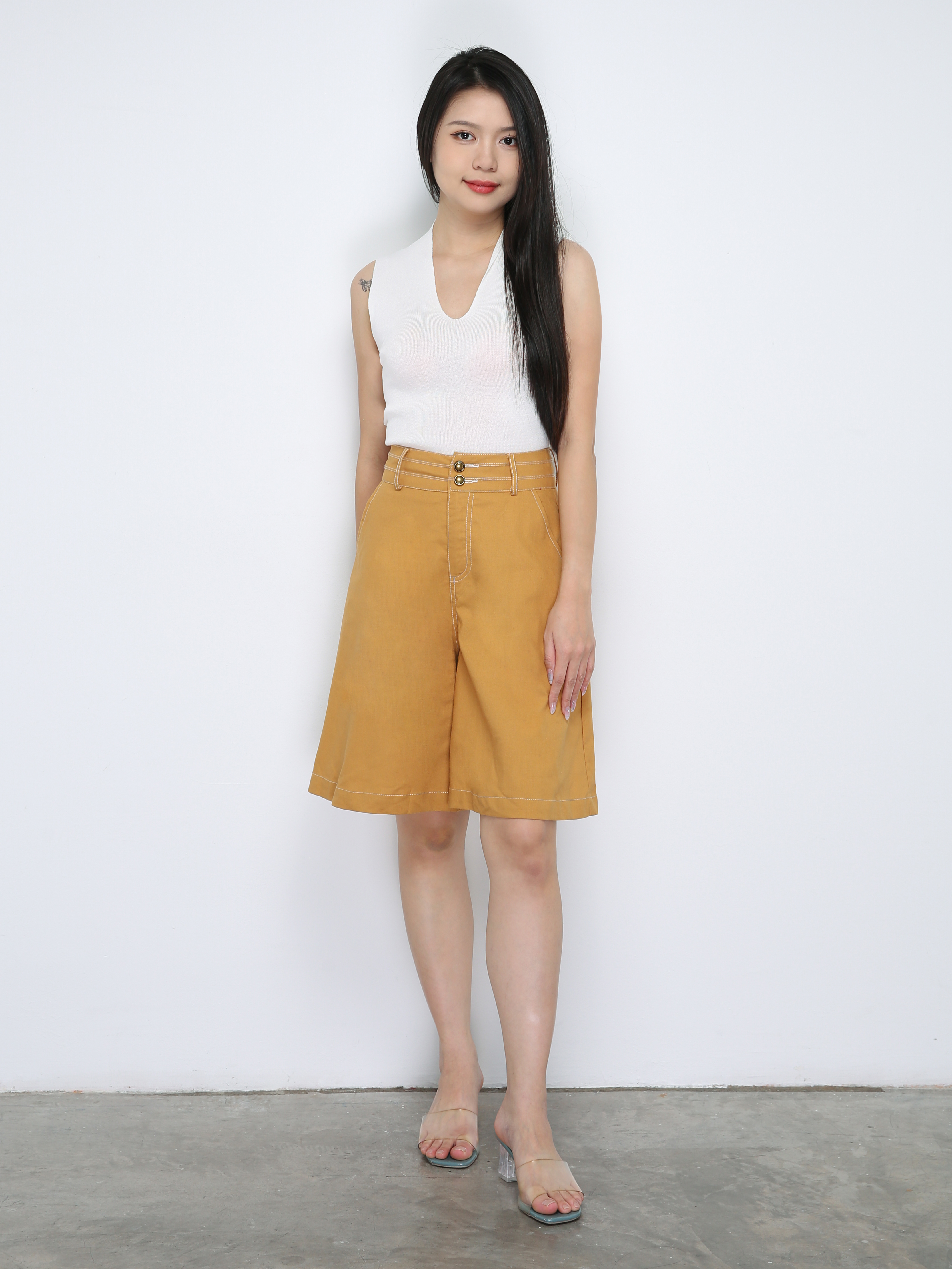 High Waist Side Pocket Wide Leg Midi Pants 33702