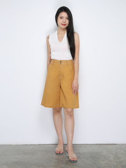 High Waist Side Pocket Wide Leg Midi Pants 33702