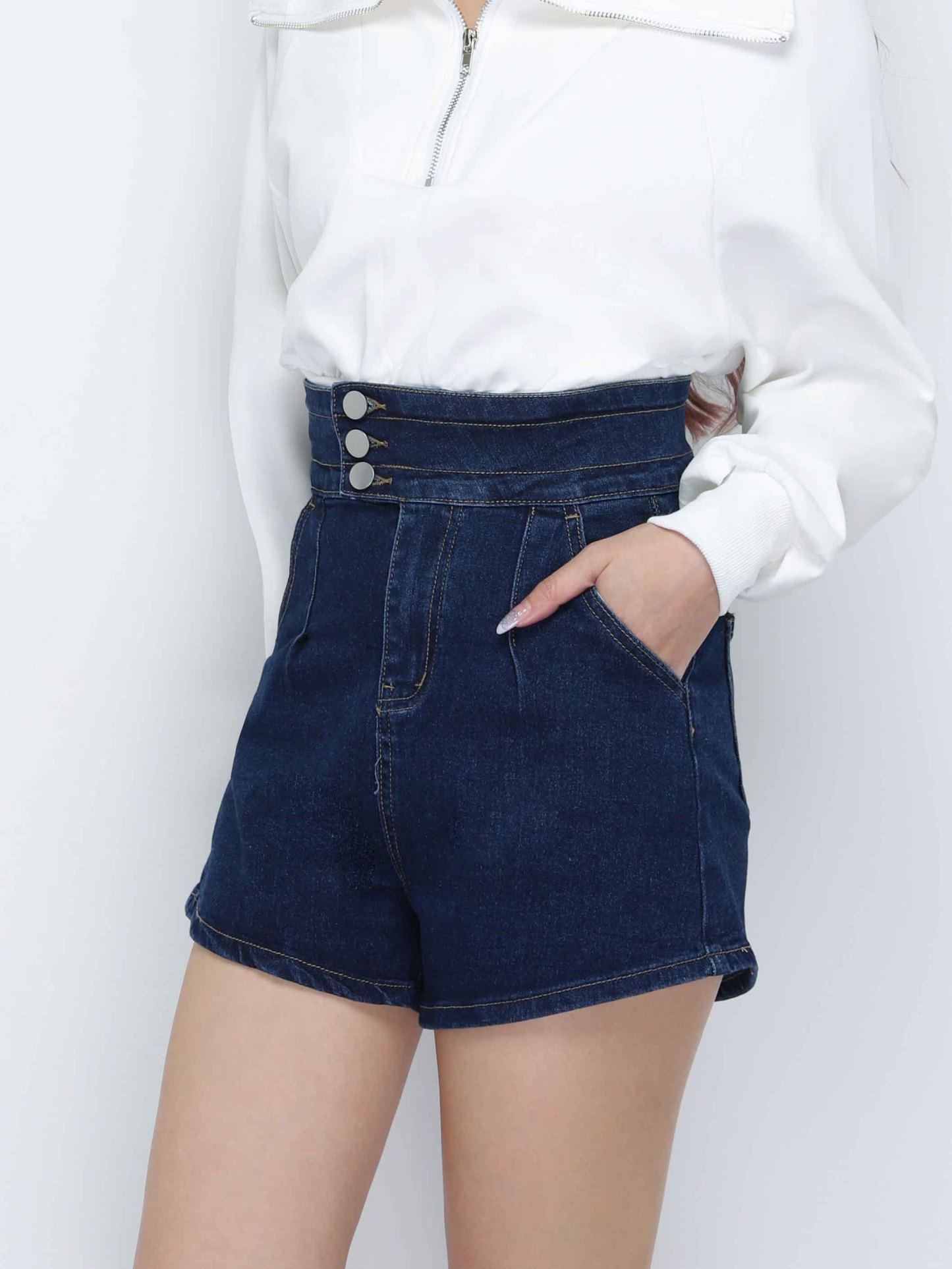 High Waist Side Pocket Short Pants 34073