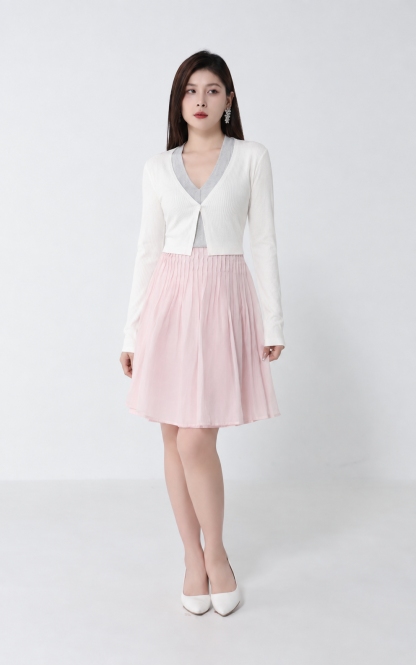 Contrast V-Neck Layered Knit Cardigan DJ284