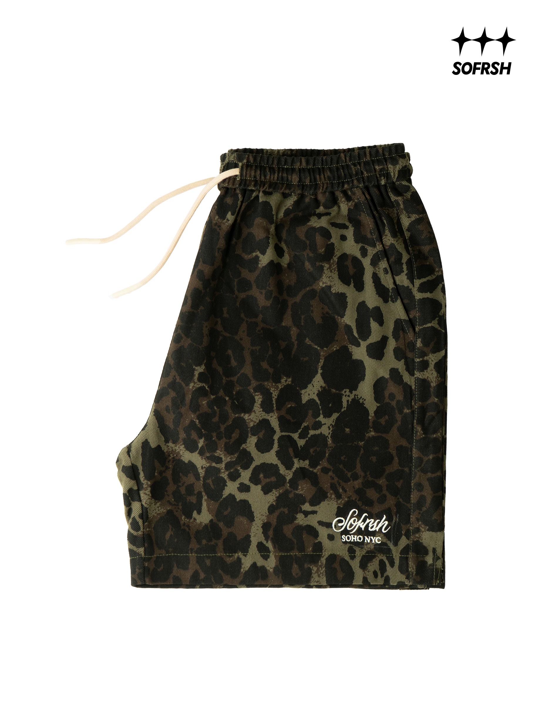SoFresh Leopard Denim Shorts Black Green