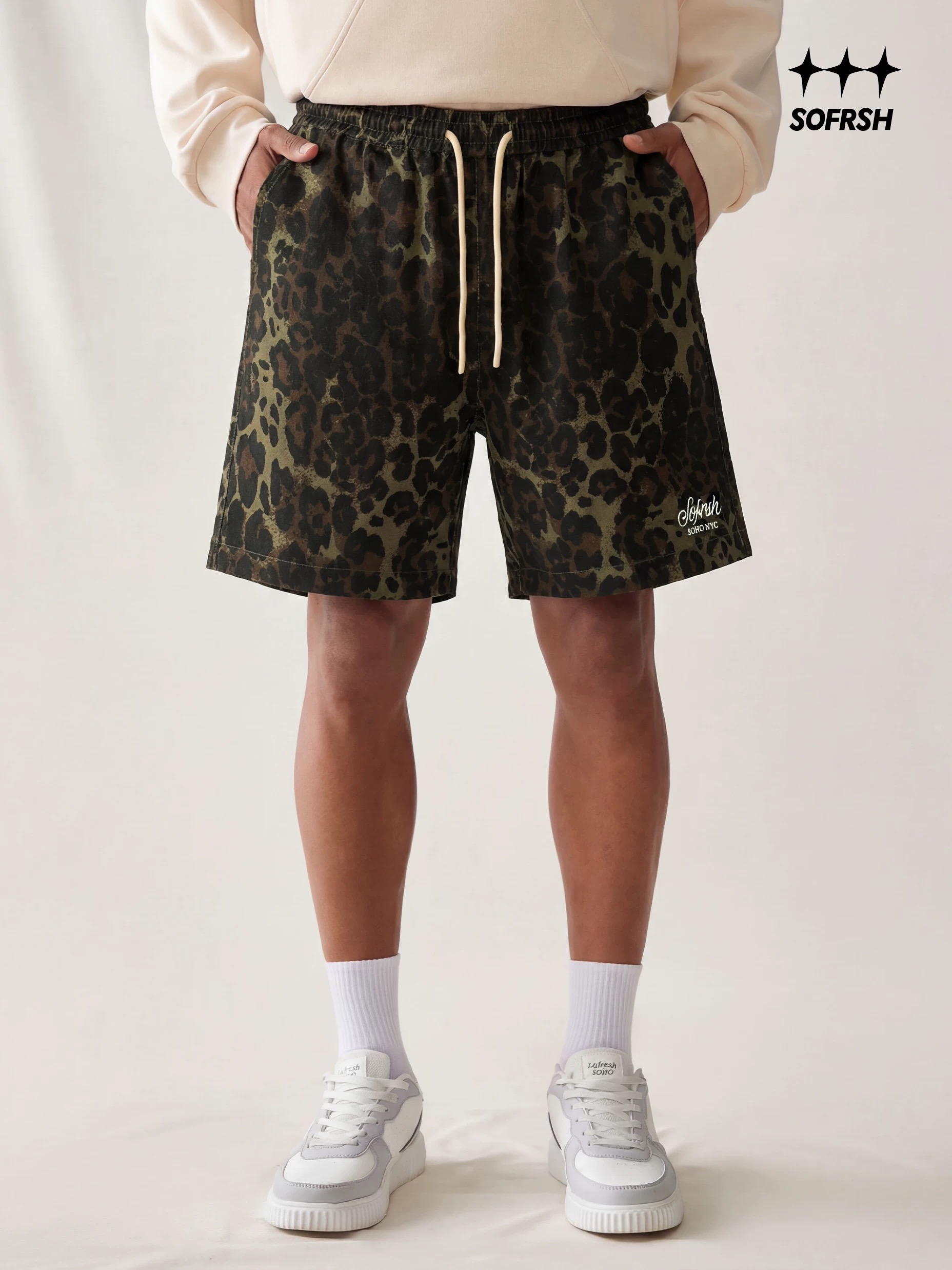 SoFresh Leopard Denim Shorts Black Green