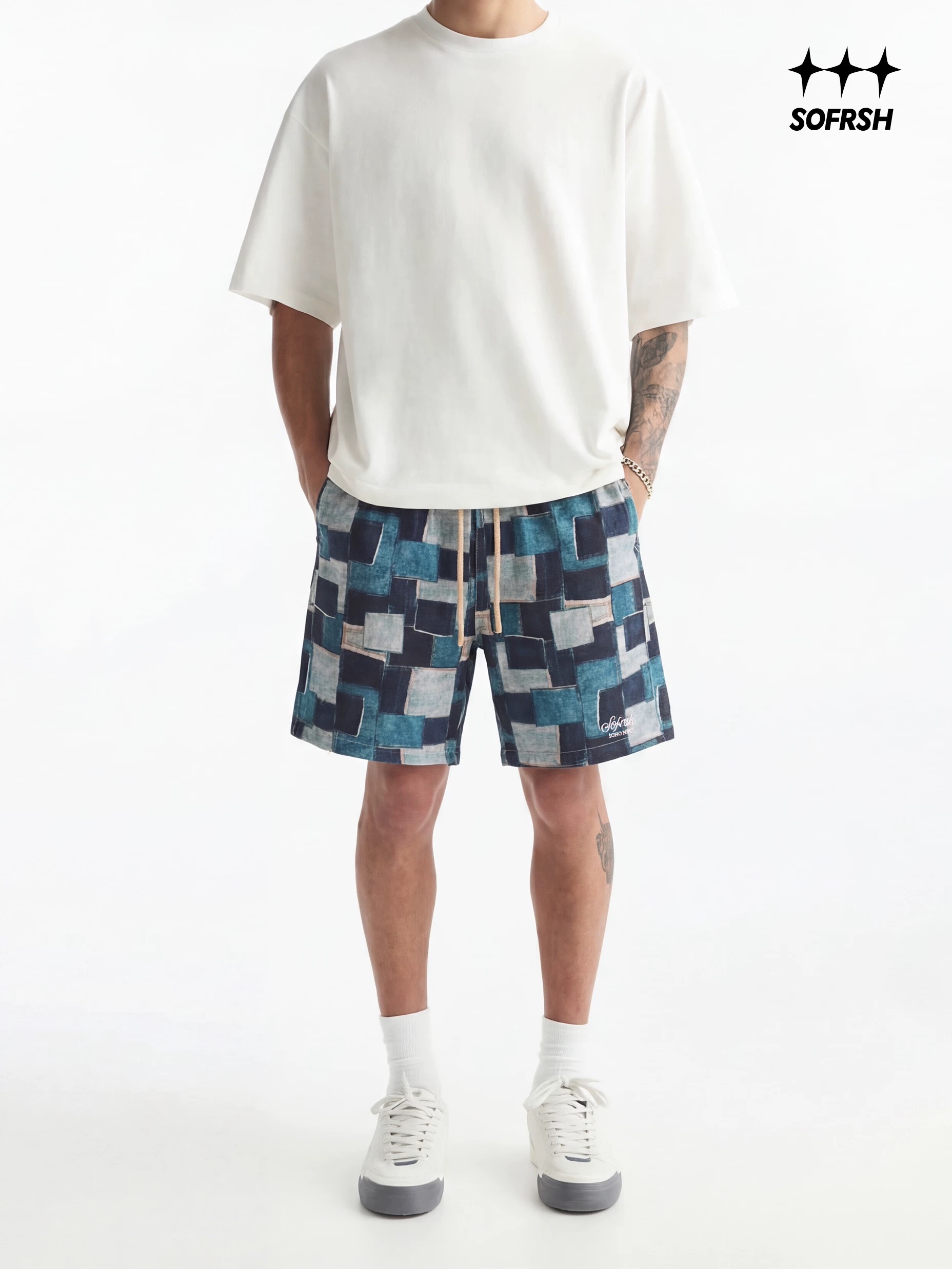 SoFrsh Multi Patch Denim Shorts Blue