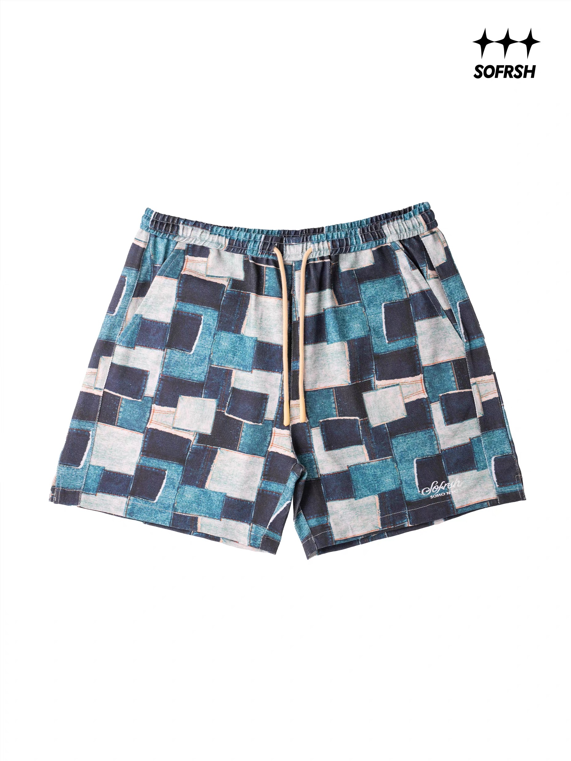 SoFrsh Multi Patch Denim Shorts Blue
