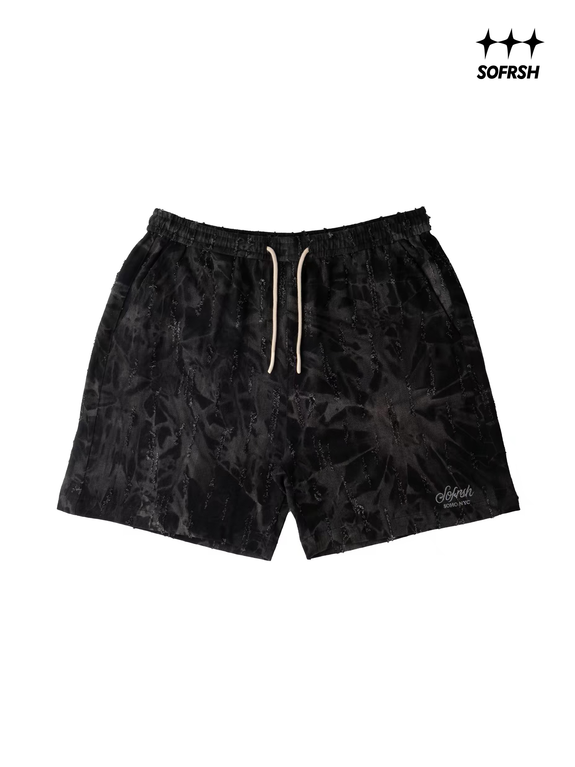 SoFresh Vertical Distressed Denim Shorts Tie Dye Vintage Black Bronze