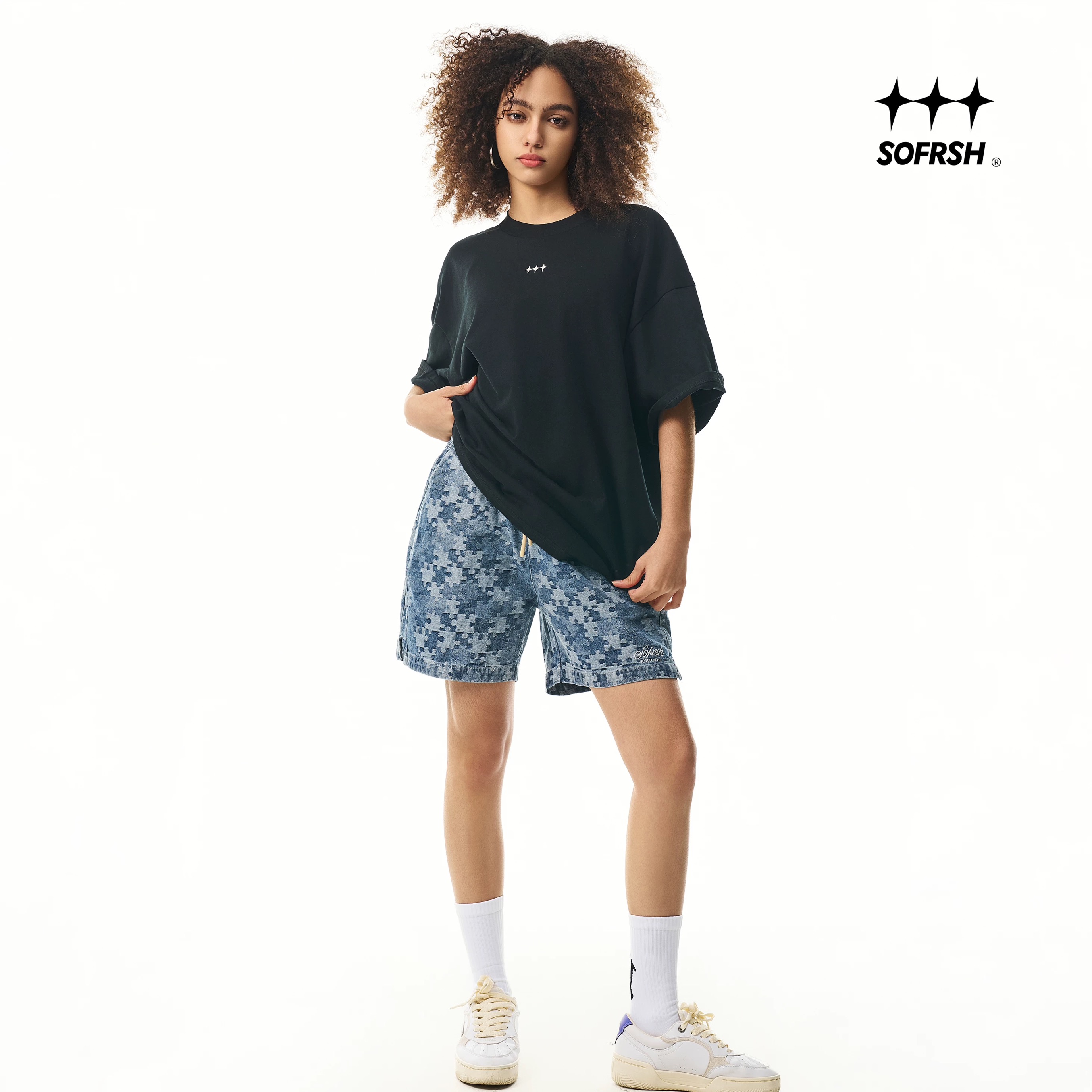 SoFrsh Jigsaw Puzzle Denim Shorts Blue
