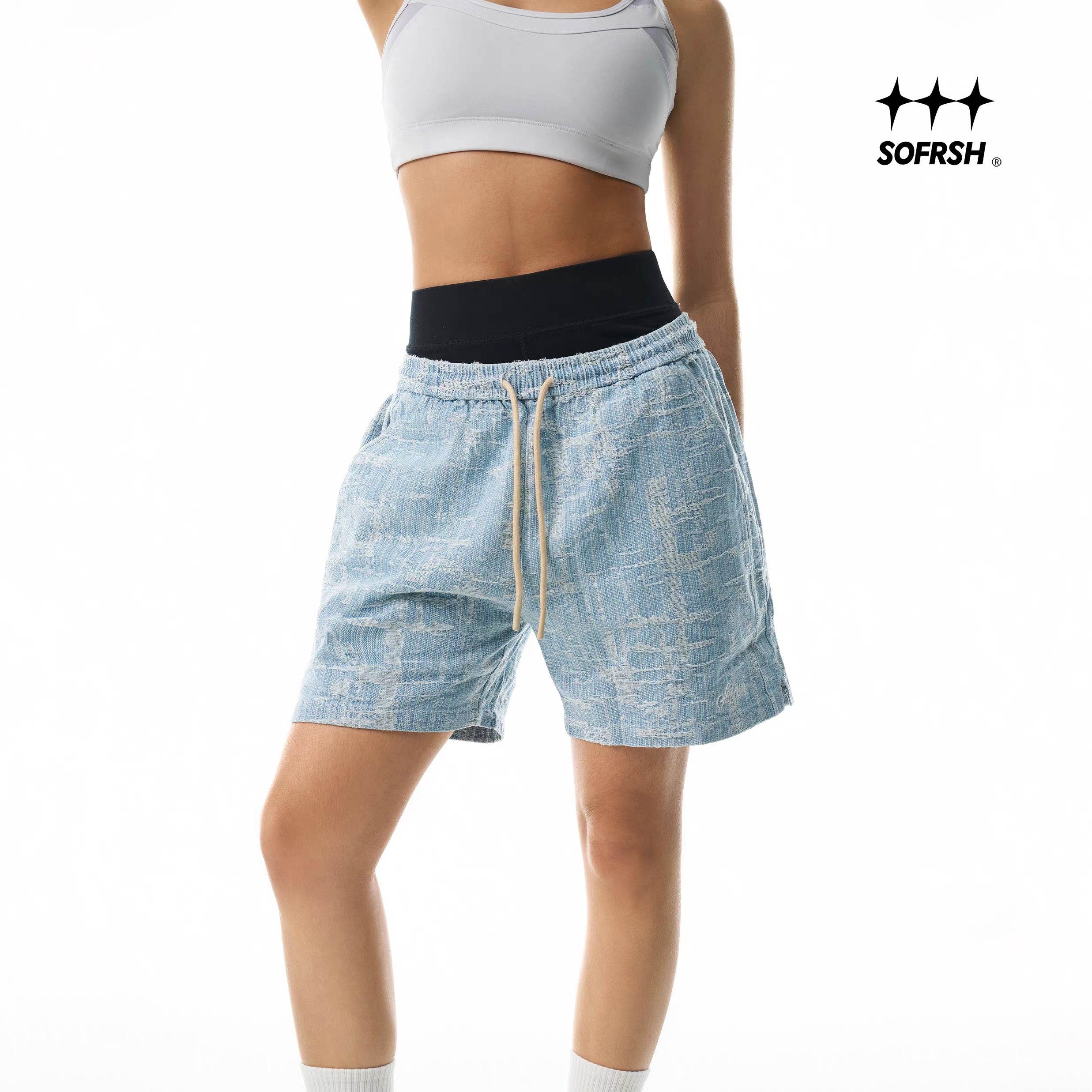 SoFrsh Distressed Denim Shorts Light Blue