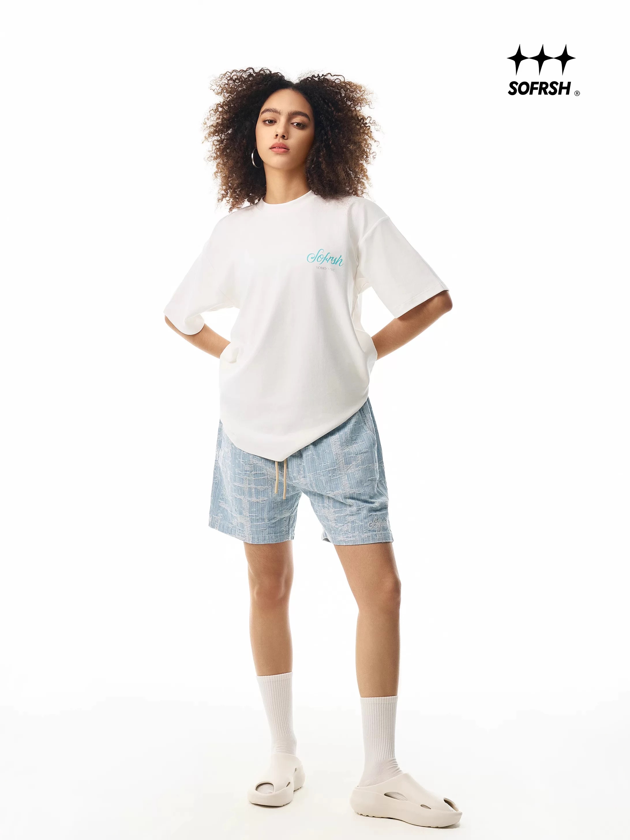SoFrsh Distressed Denim Shorts Light Blue