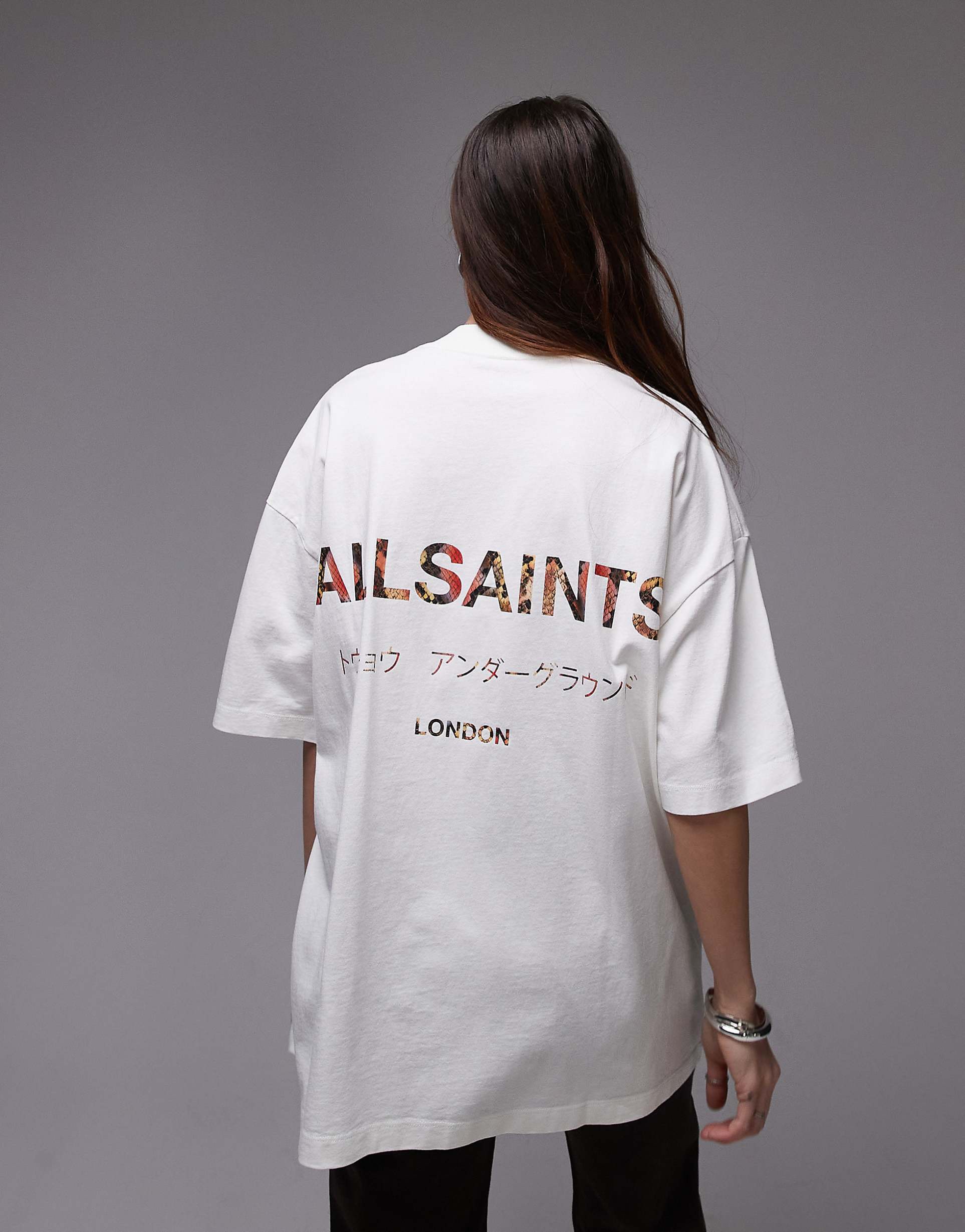 ALLSAINTS Orange Camo Underground Oversized Tee White