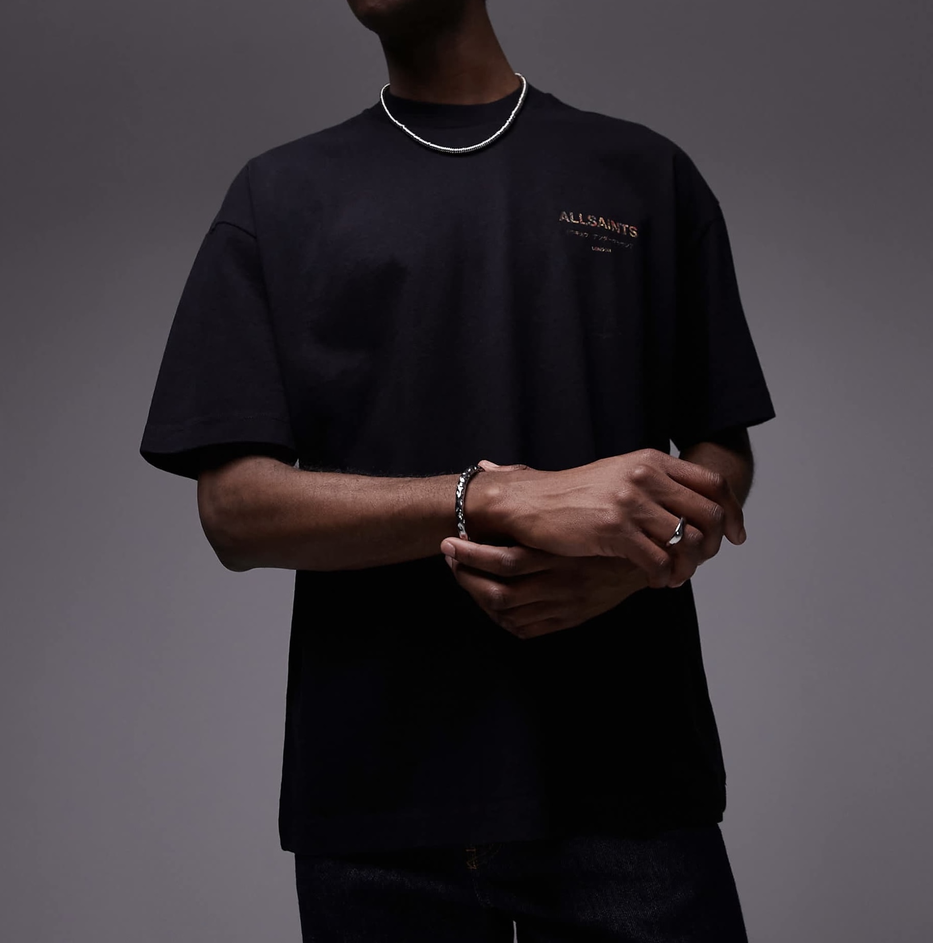 ALLSAINTS Orange Camo Underground Oversized Tee Black