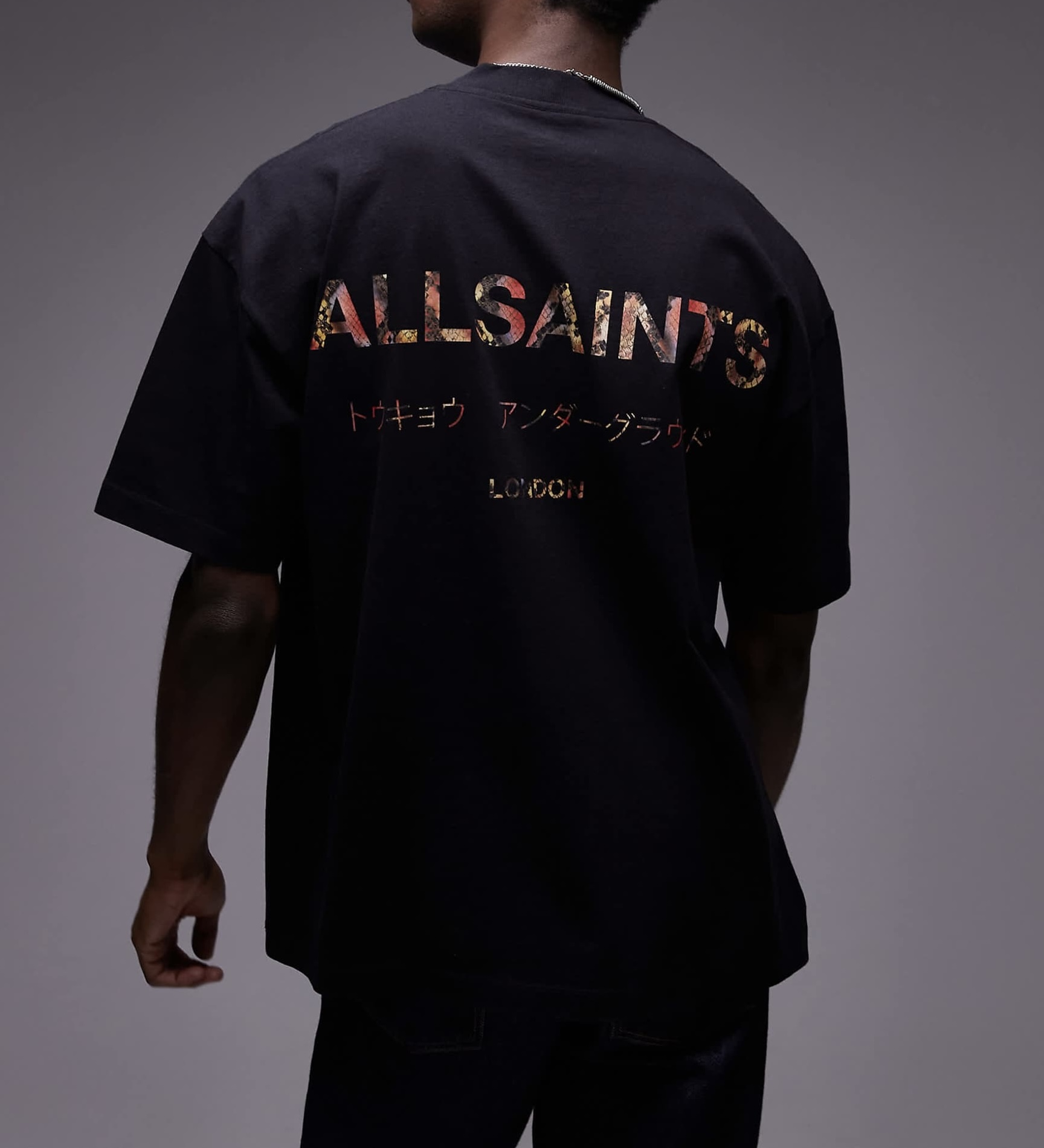 ALLSAINTS Orange Camo Underground Oversized Tee Black