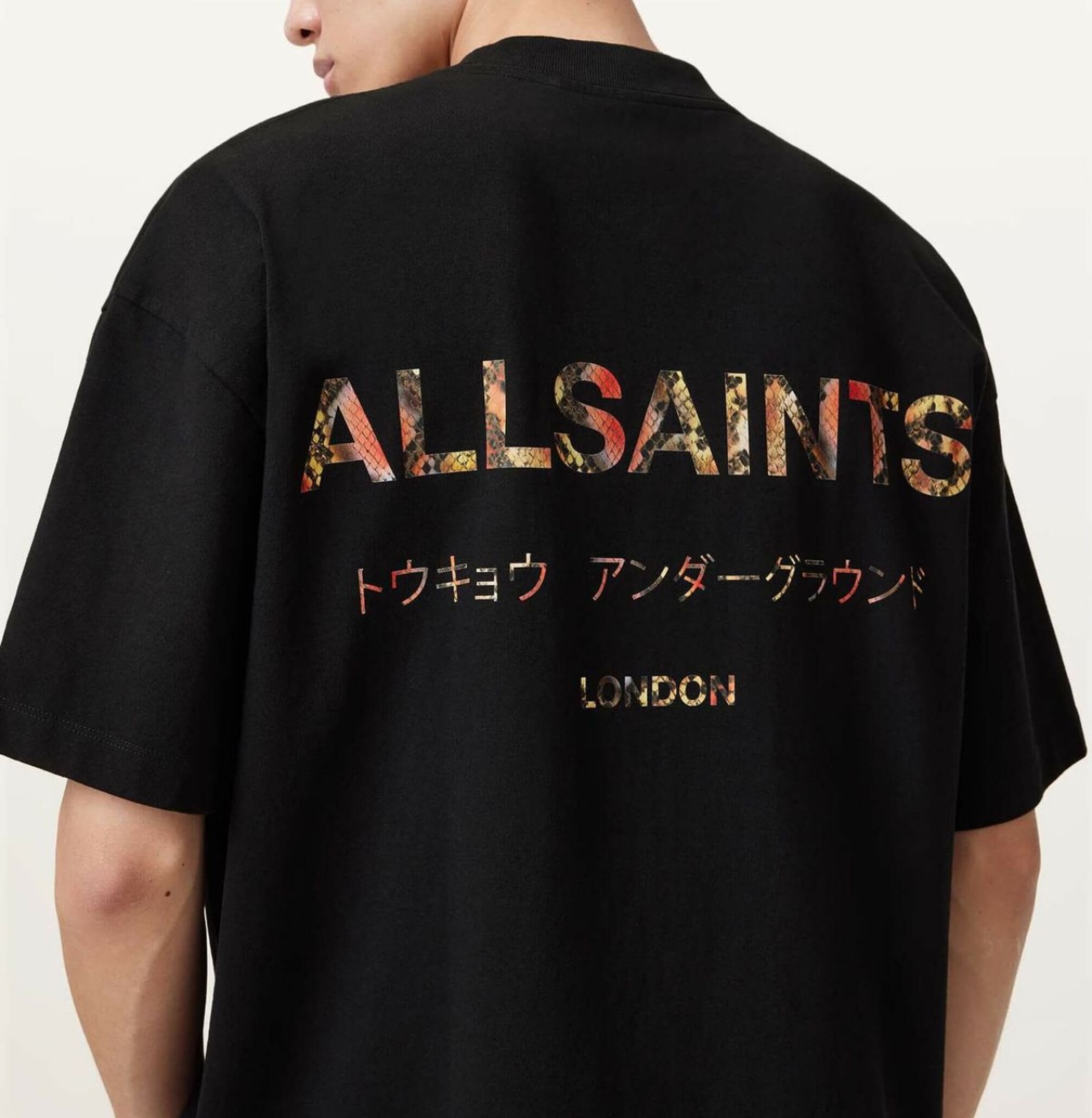 ALLSAINTS Orange Camo Underground Oversized Tee Black