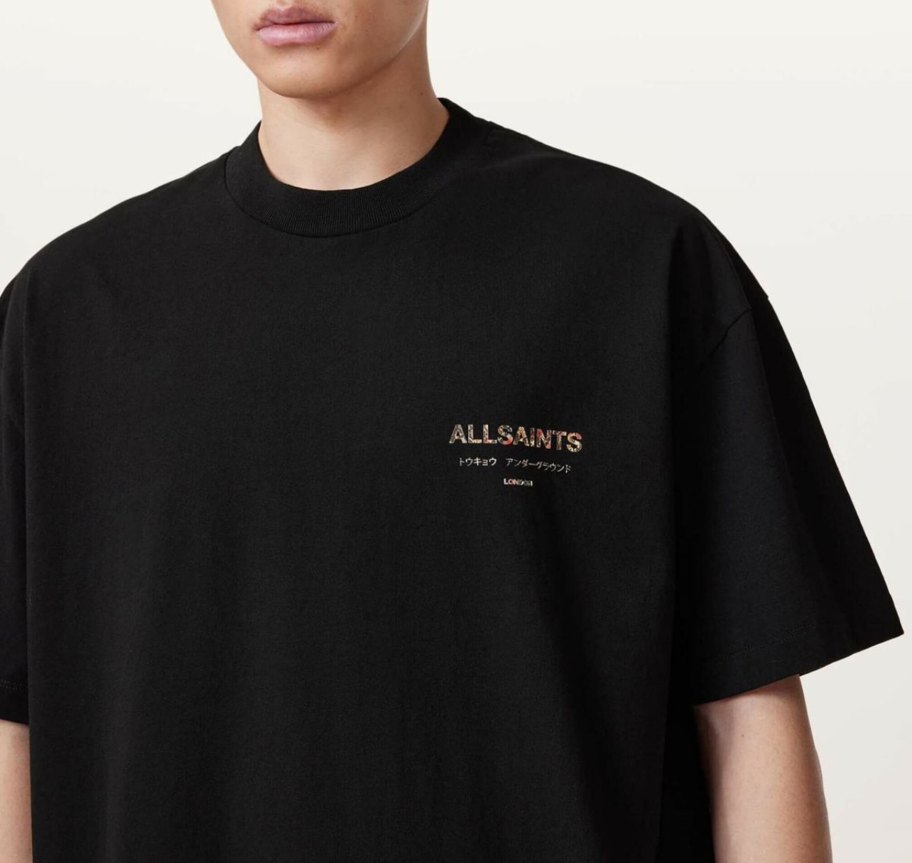 ALLSAINTS Orange Camo Underground Oversized Tee Black