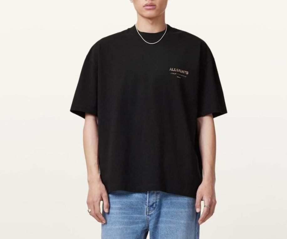 ALLSAINTS Orange Camo Underground Oversized Tee Black