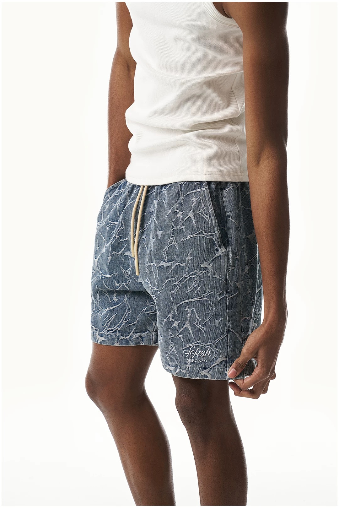 SoFrsh Thorn Textured Denim Shorts Grayish Blue