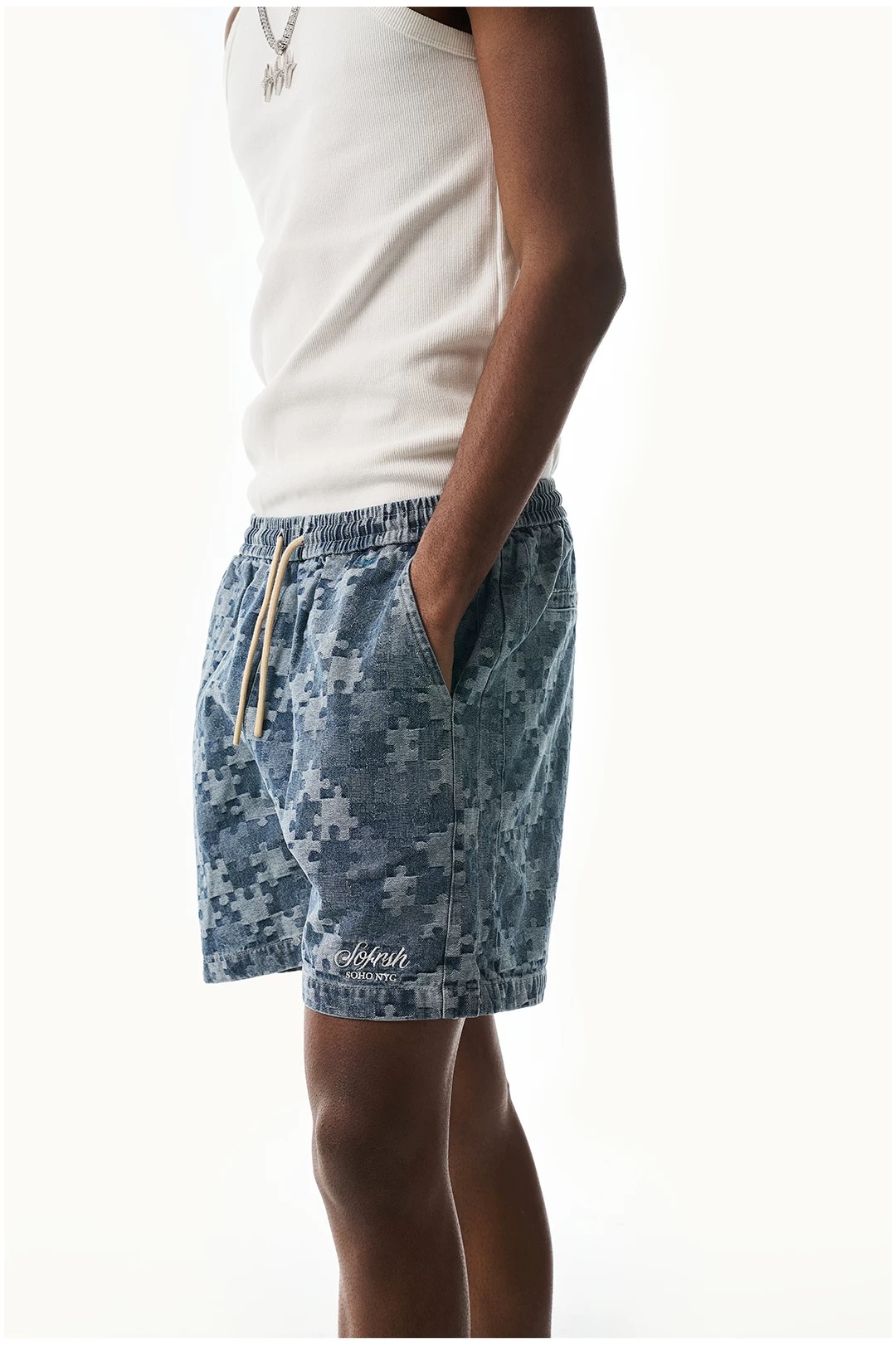 SoFrsh Jigsaw Puzzle Denim Shorts Blue