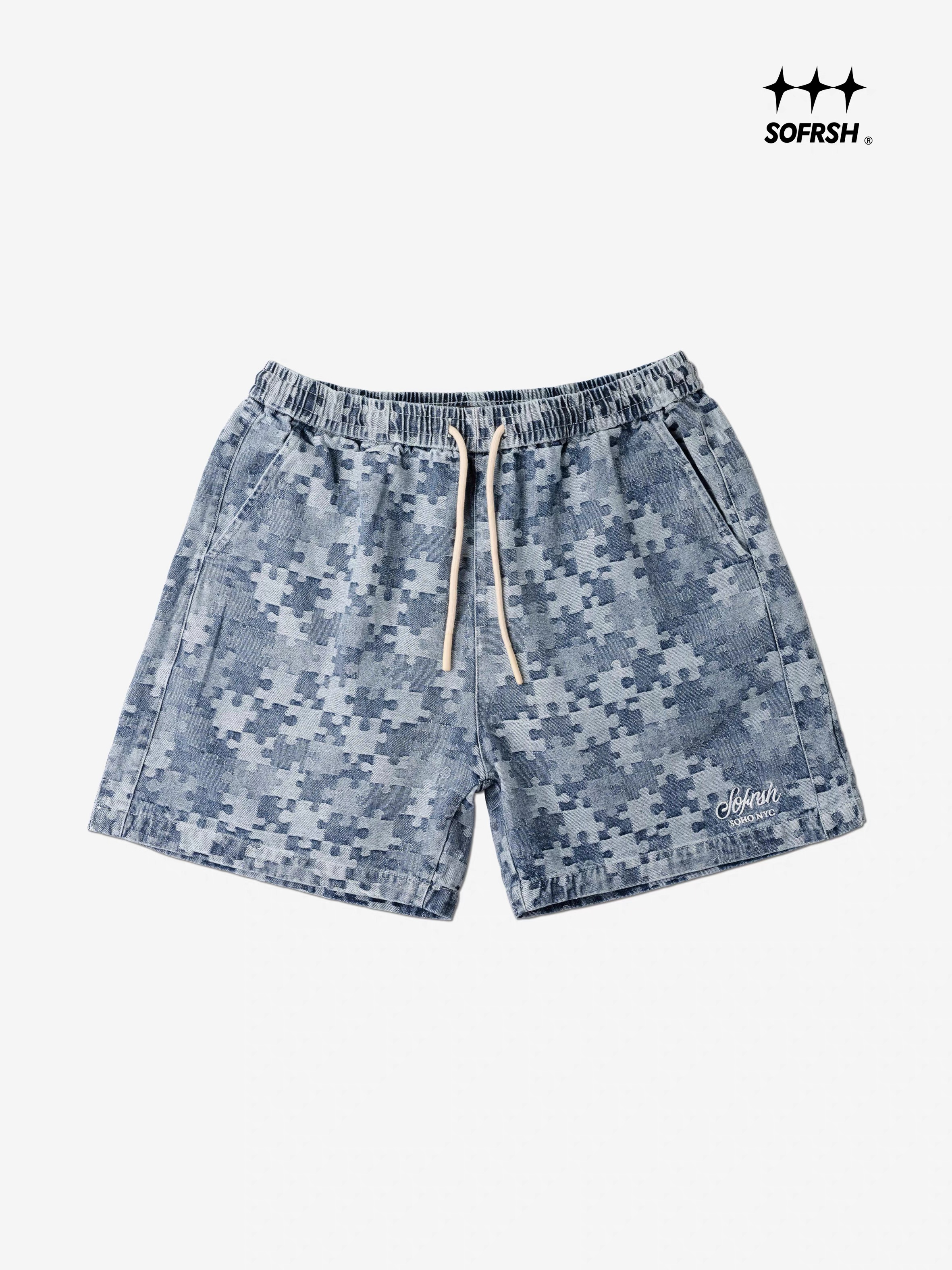 SoFrsh Jigsaw Puzzle Denim Shorts Blue