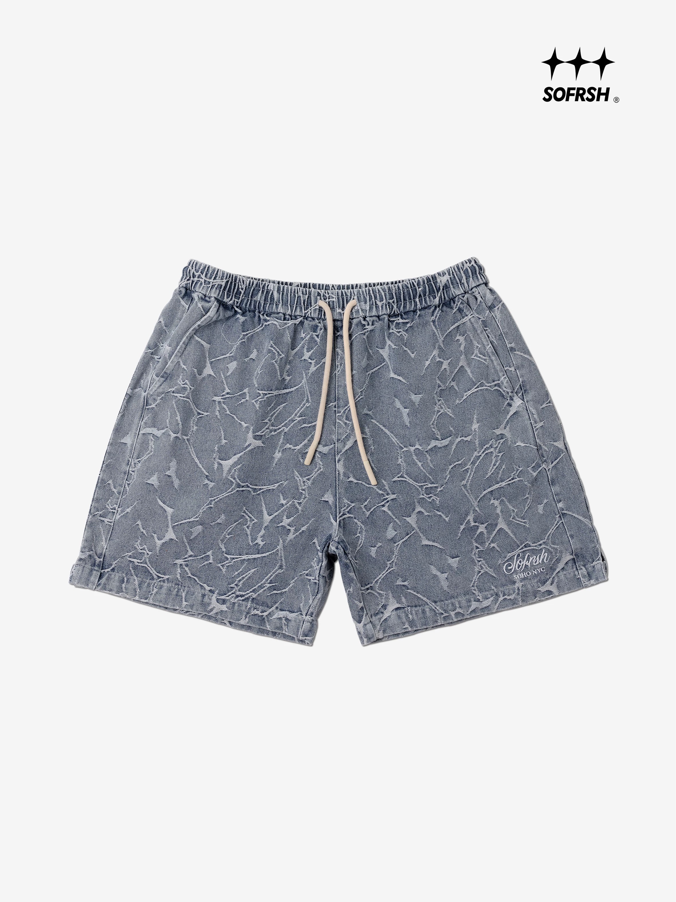 SoFrsh Thorn Textured Denim Shorts Grayish Blue