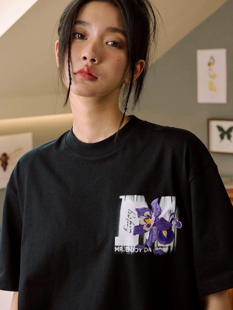MEDM Embroidered Sunflower Tee White
