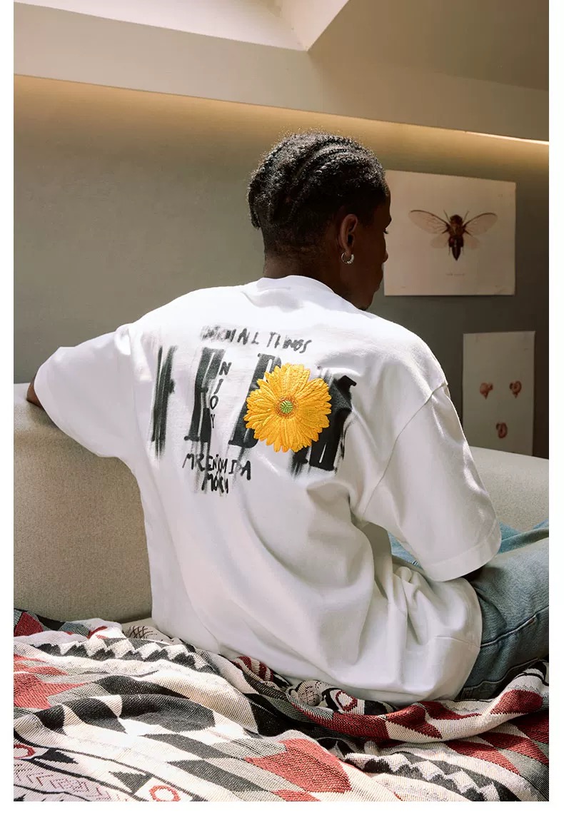 MEDM Embroidered Sunflower Tee White