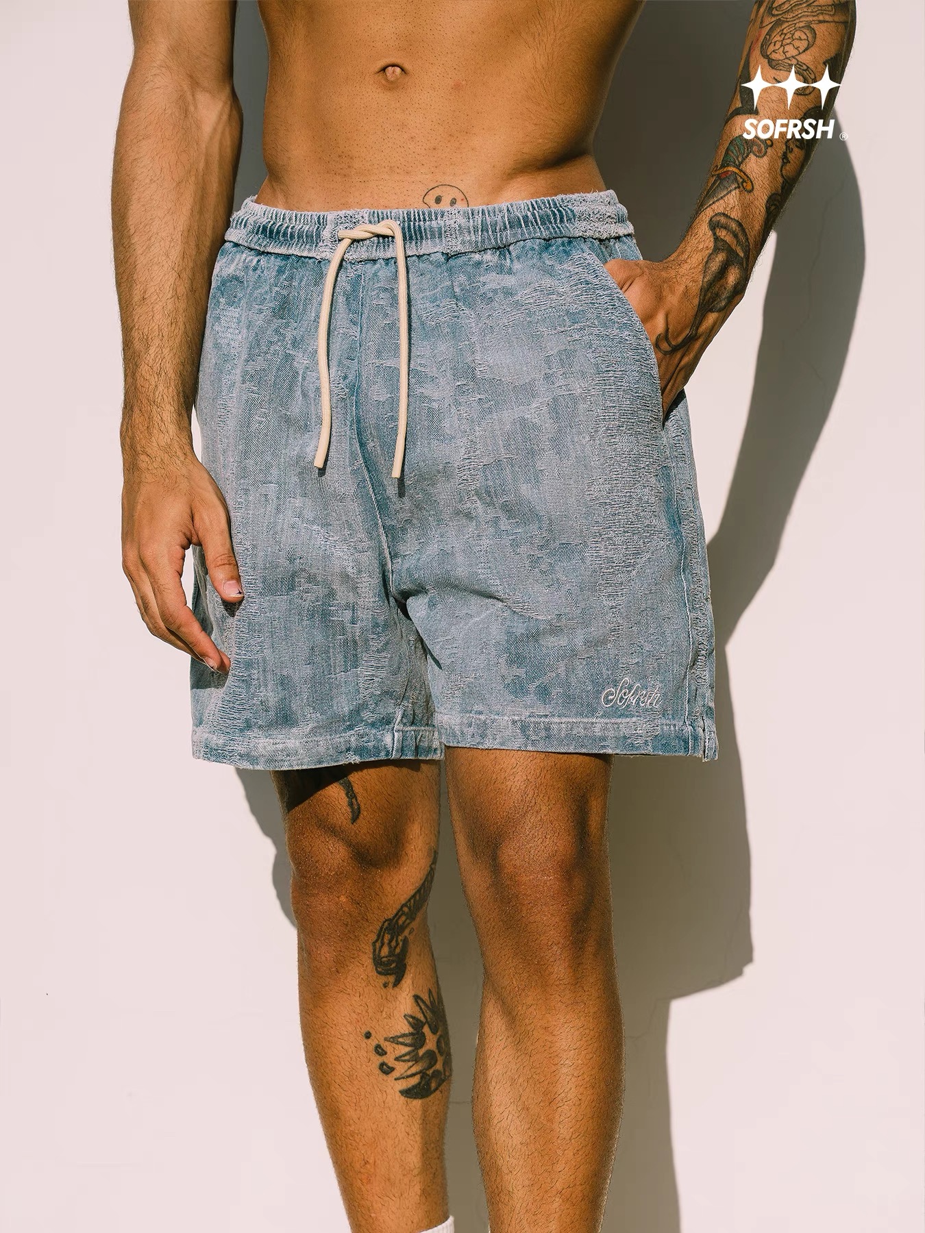SoFresh Distressed Denim Shorts Blue