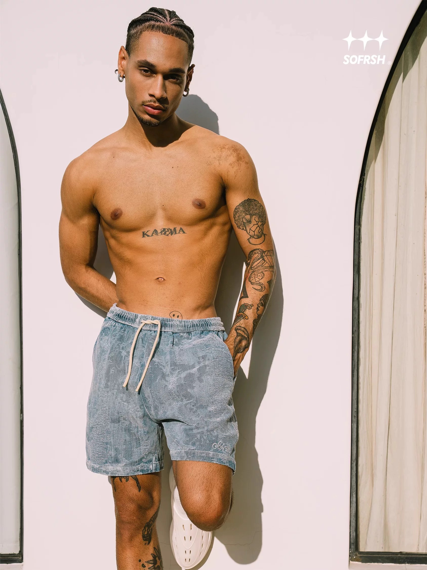 SoFresh Distressed Denim Shorts Blue