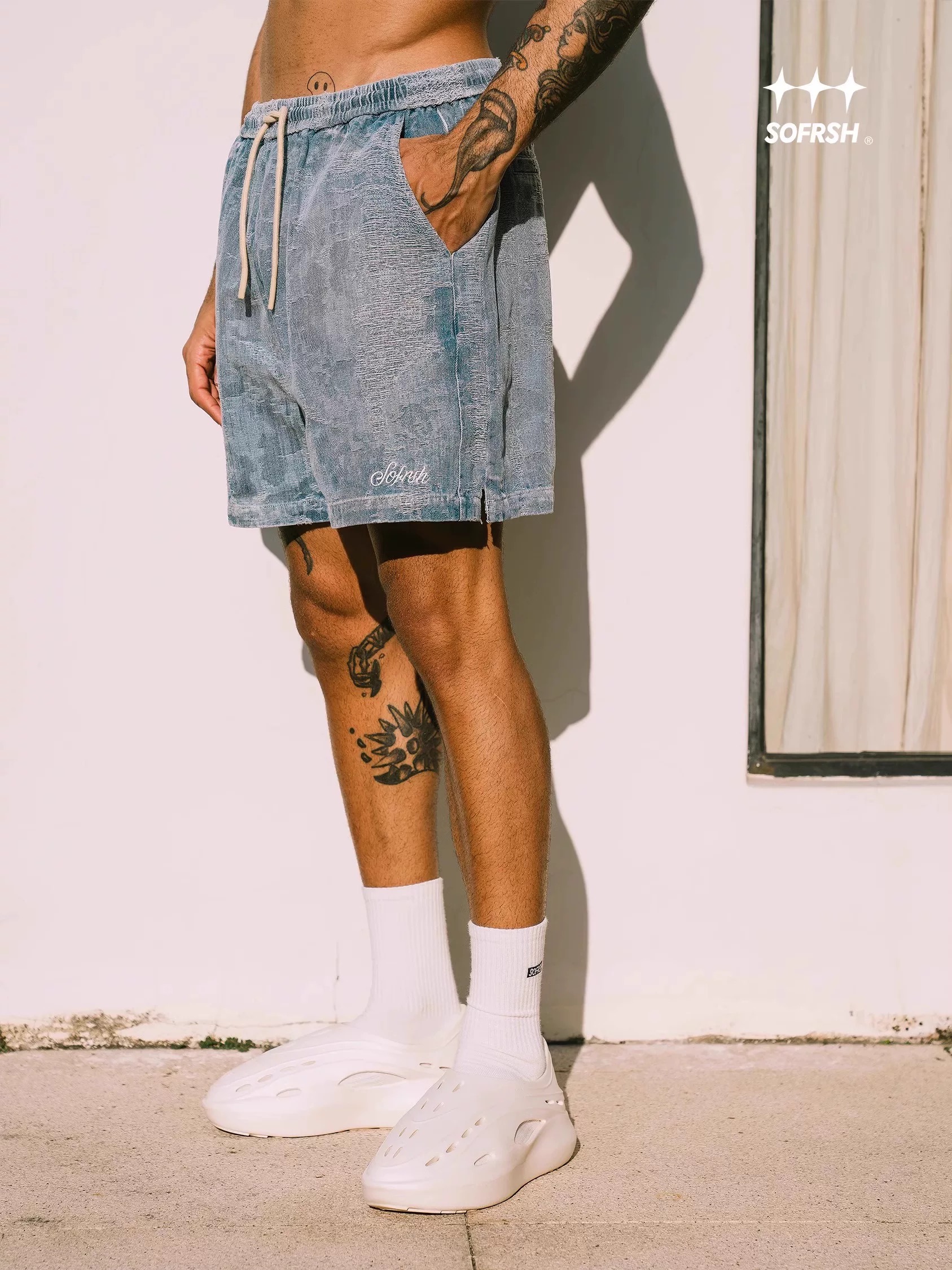SoFresh Distressed Denim Shorts Blue