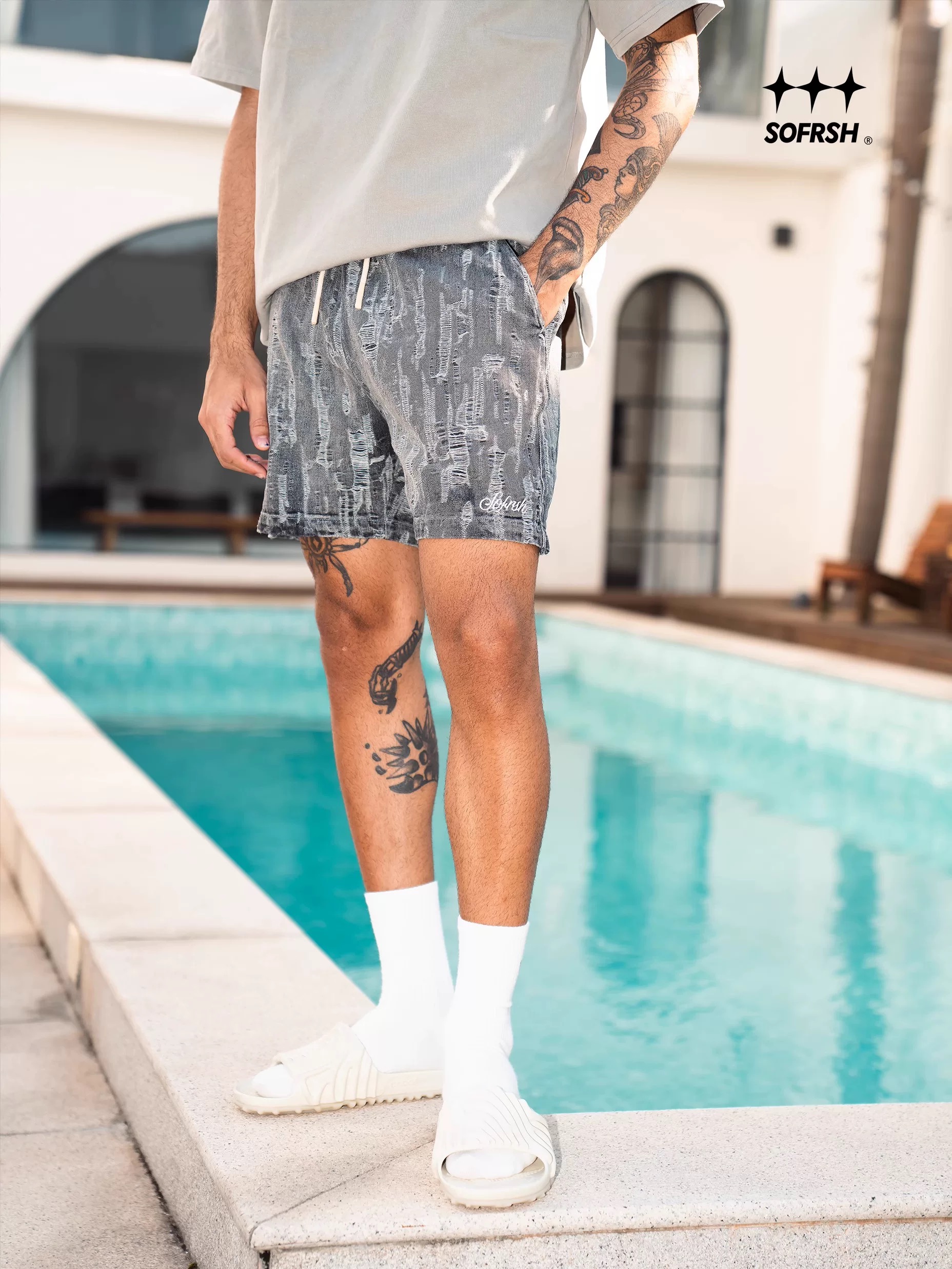 SoFresh Distressed V3 Denim Shorts Black