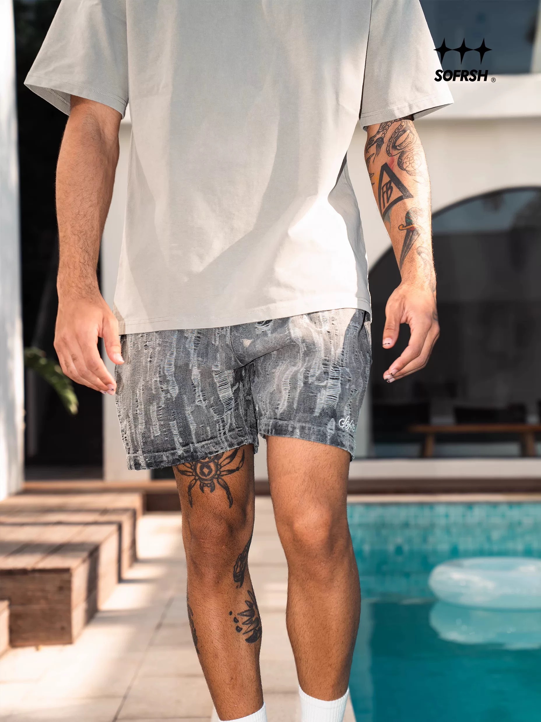 SoFresh Distressed V3 Denim Shorts Black