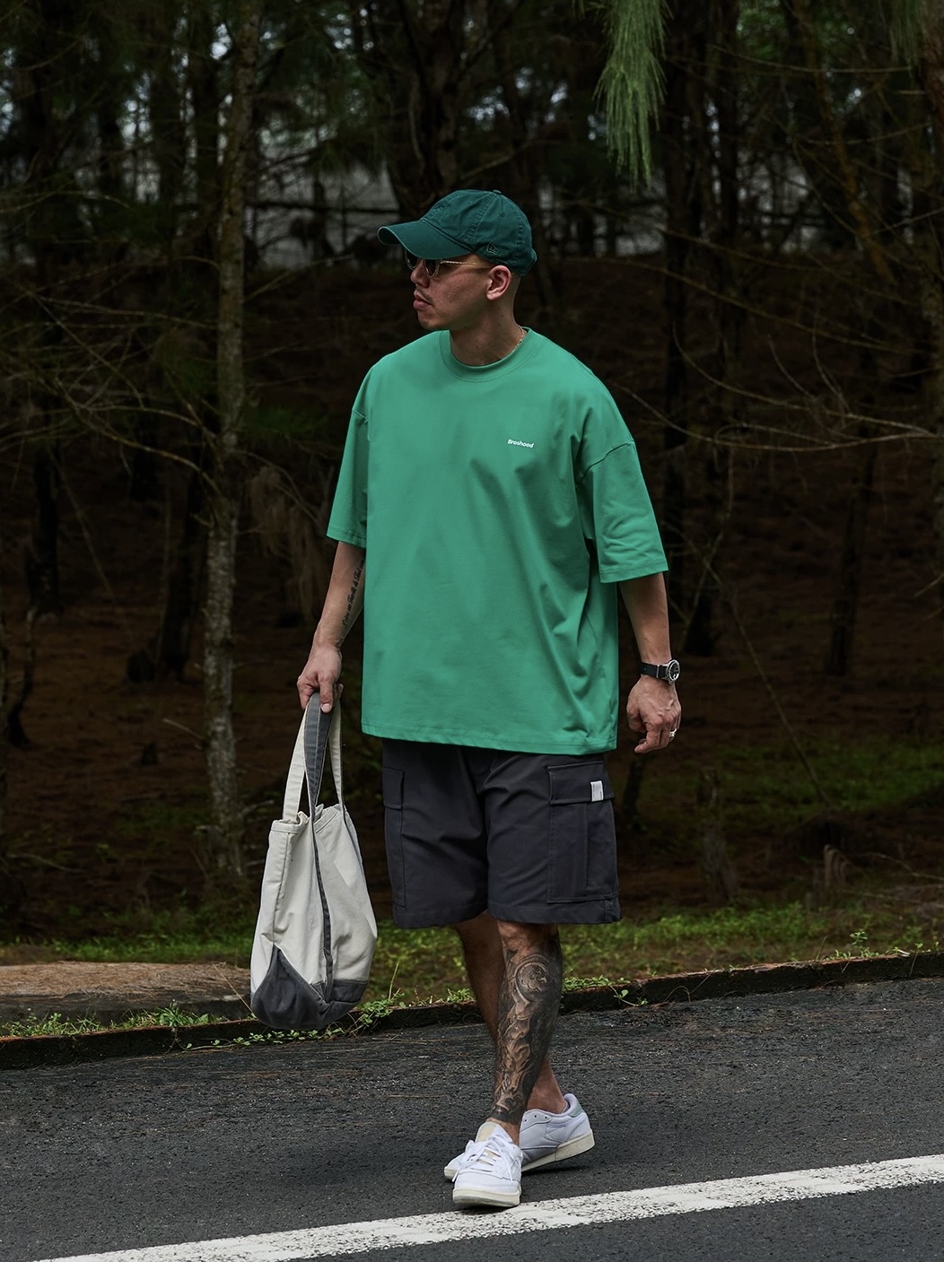 Broshood Classic Logo Boxy Oversized Tee Grass Green