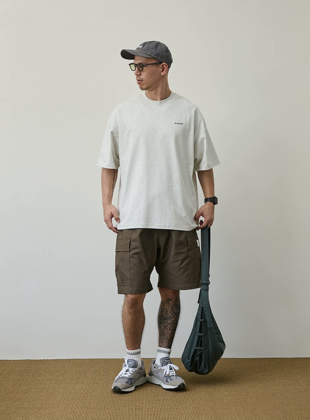 Broshood Classic Logo Boxy Oversized Tee Heather Grey