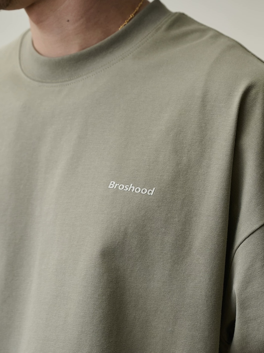 Broshood Classic Logo Boxy Oversized Tee Khaki Green