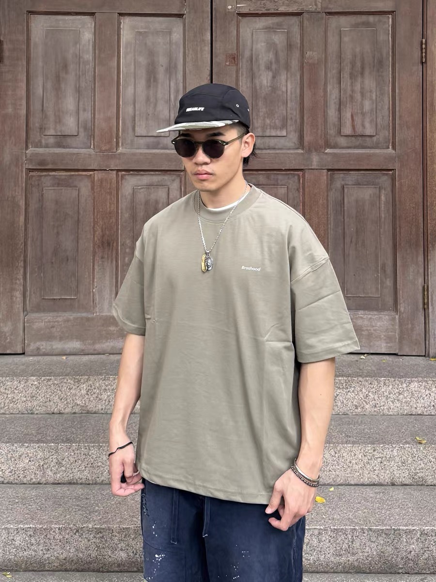 Broshood Classic Logo Boxy Oversized Tee Khaki Green