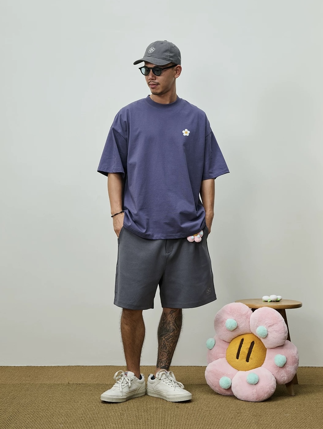 Broshood Daisy Boxy Oversized Tee Dark Purple