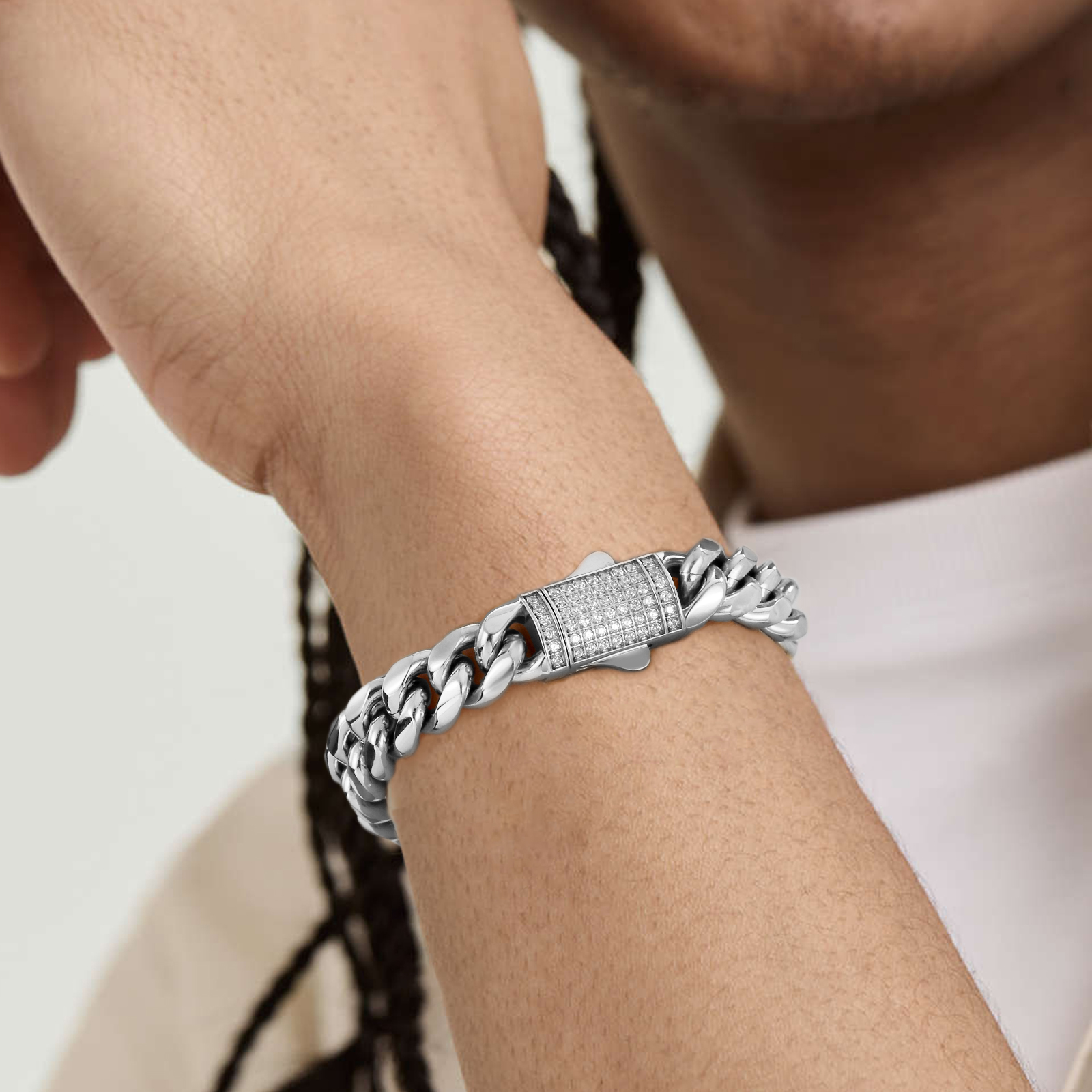 【セット】 12mm  CZ留め具 喜平 ネックレス&ブレスレット メンズ KRKC