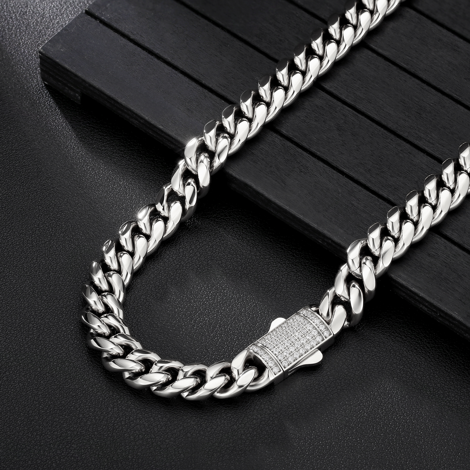 ホワイトゴールド CZ留め具 喜平 ネックレス メンズ 12mm 45cm-65cm KRKC