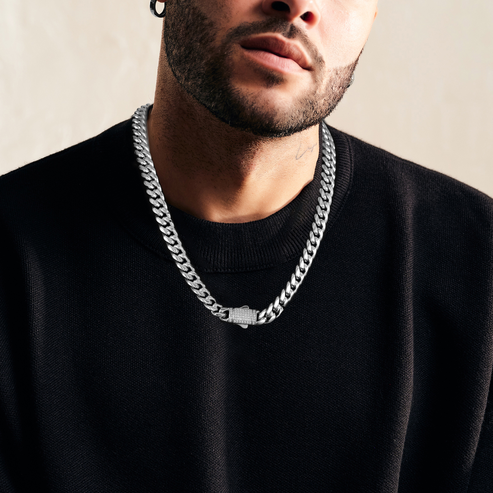 ホワイトゴールド CZ留め具 喜平 ネックレス メンズ 12mm 45cm-65cm KRKC