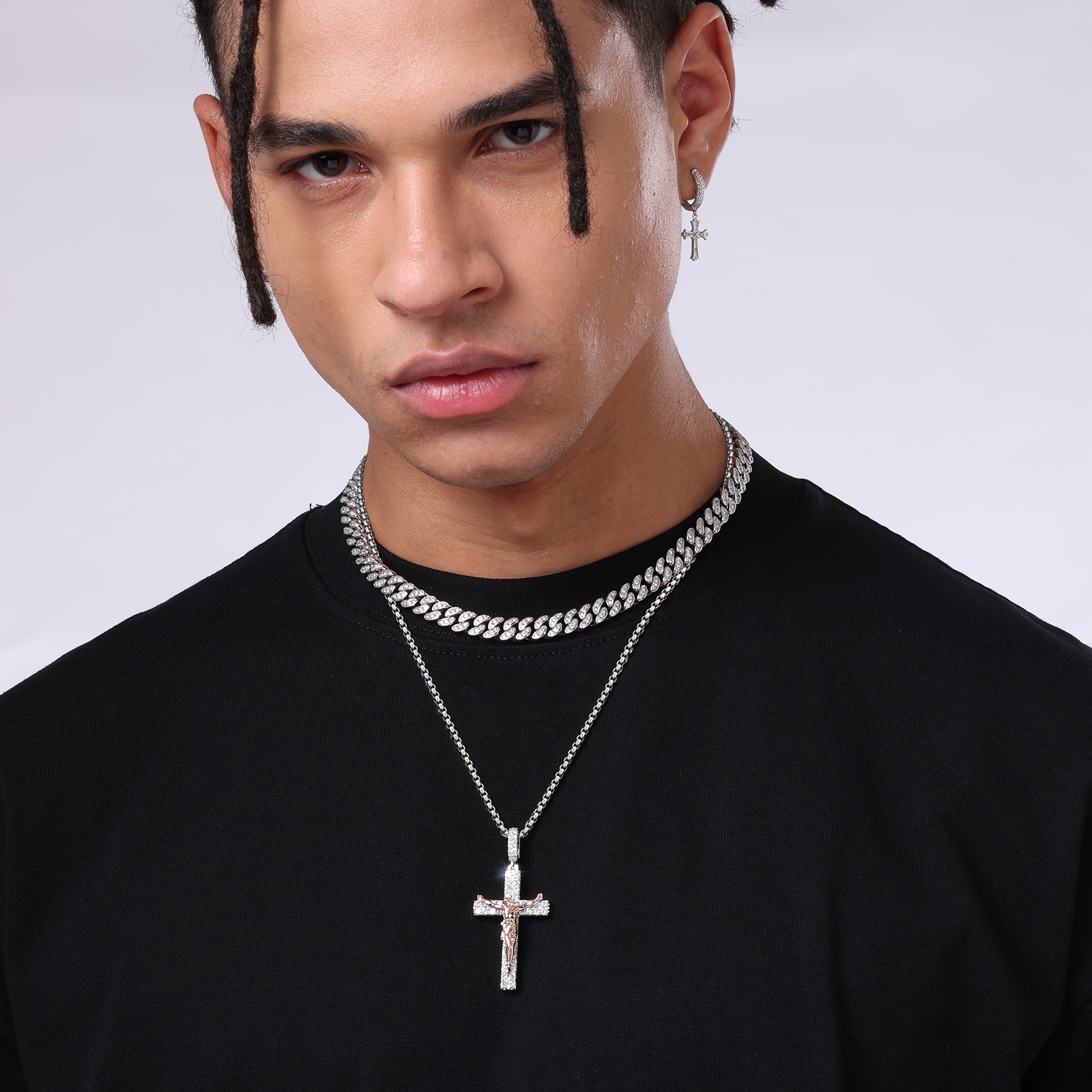 CZダイヤ キリスト クロス ペンダント ネックレス メンズ KRKC