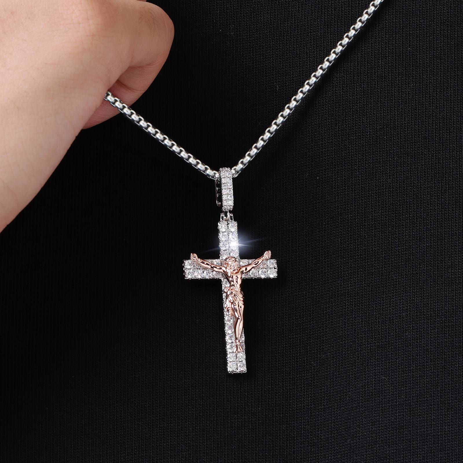 CZダイヤ キリスト クロス ペンダント ネックレス メンズ KRKC