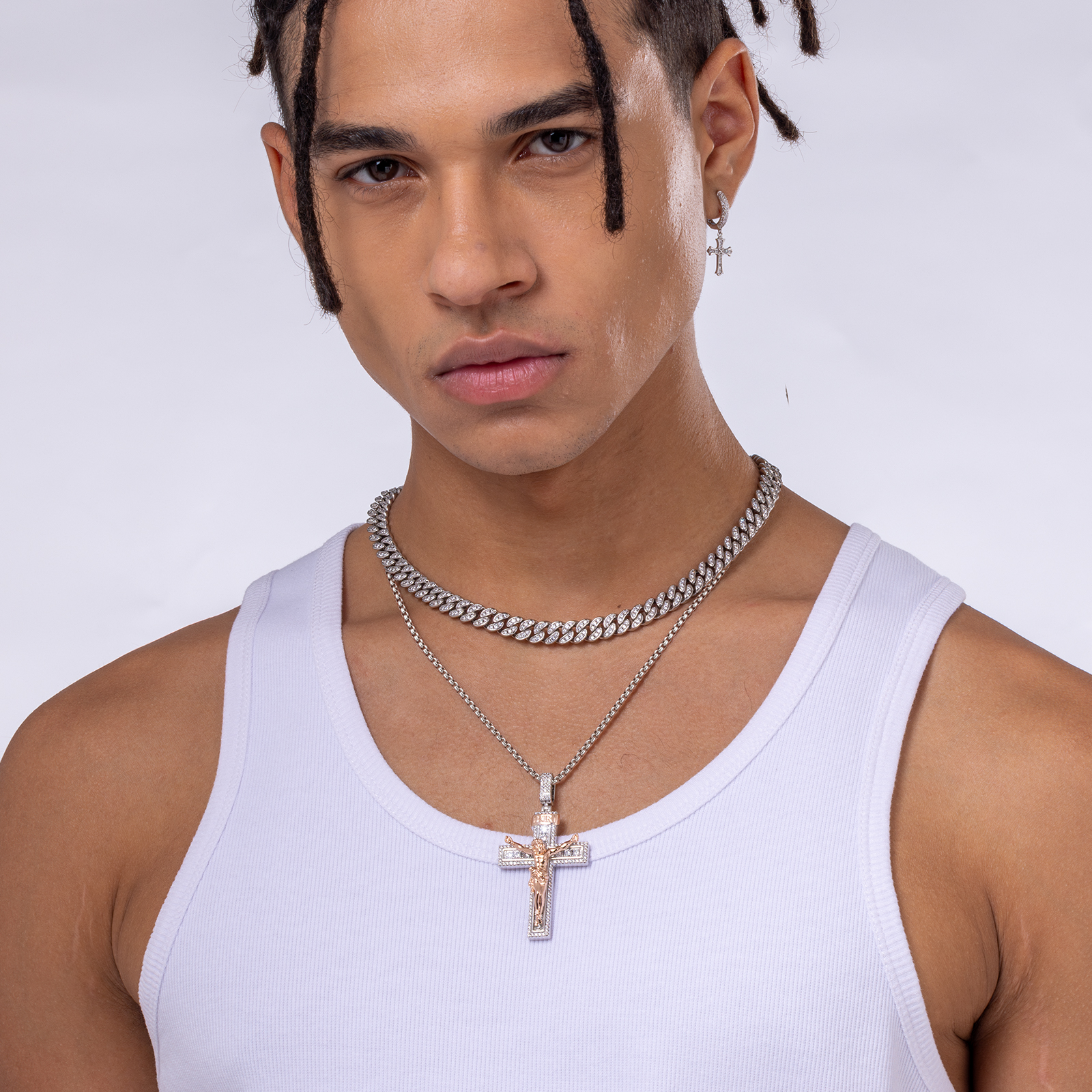 CZダイヤ キリスト クロス ペンダント ネックレス メンズ KRKC