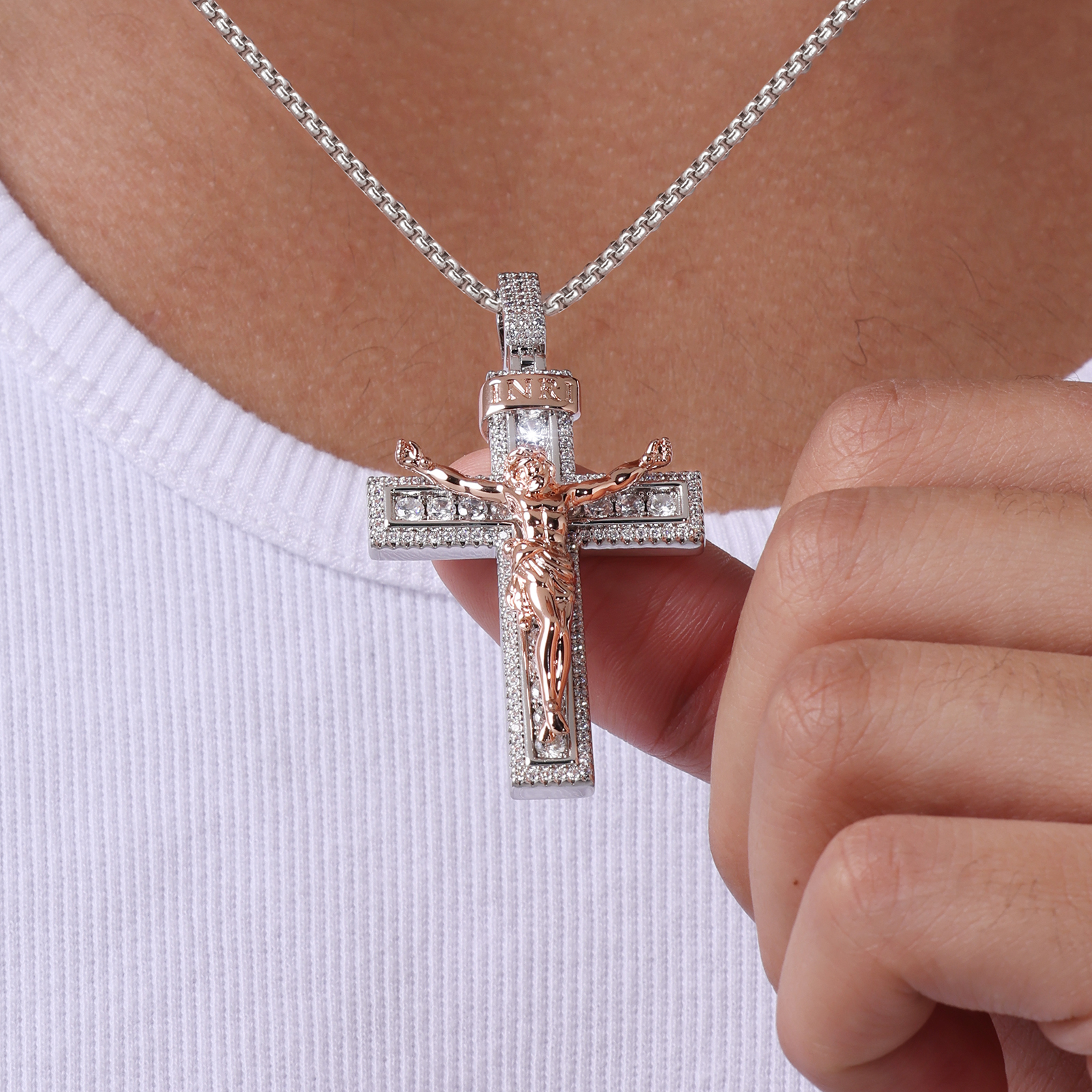 CZダイヤ キリスト クロス ペンダント ネックレス メンズ KRKC