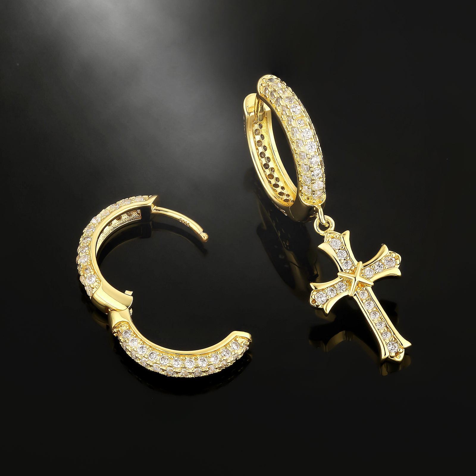 メンズ ピアス シルバー 925 左右非対称 ダイヤ フープ&クロム メンズ ピアス シルバー 925 左右非対称 ダイヤ フープ&クロム