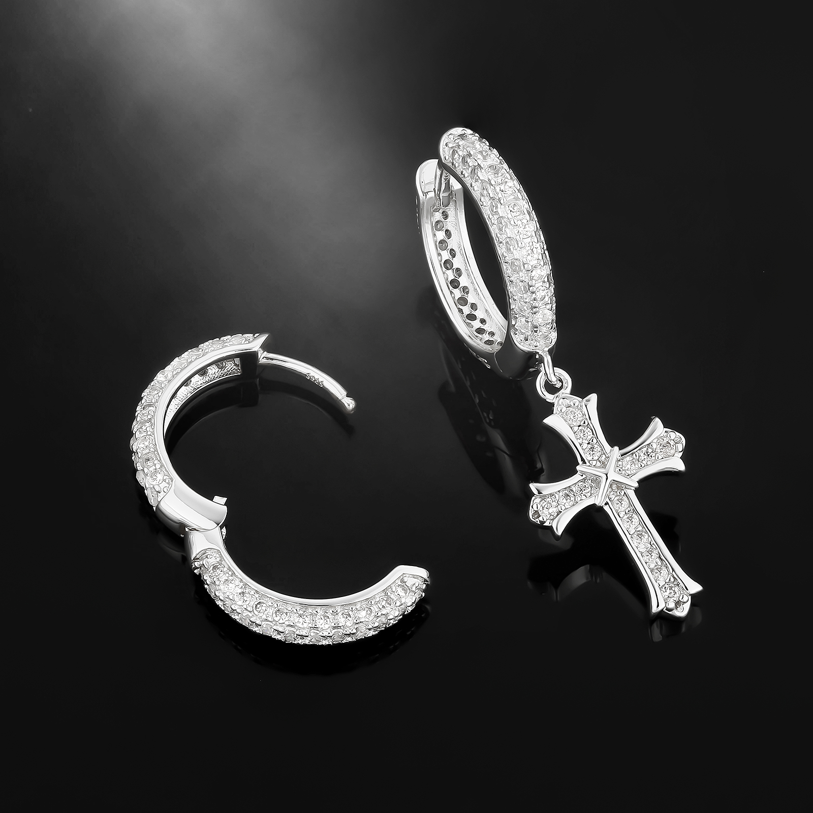 メンズ ピアス シルバー 925 左右非対称 ダイヤ フープ&クロム メンズ ピアス シルバー 925 左右非対称 ダイヤ フープ&クロム