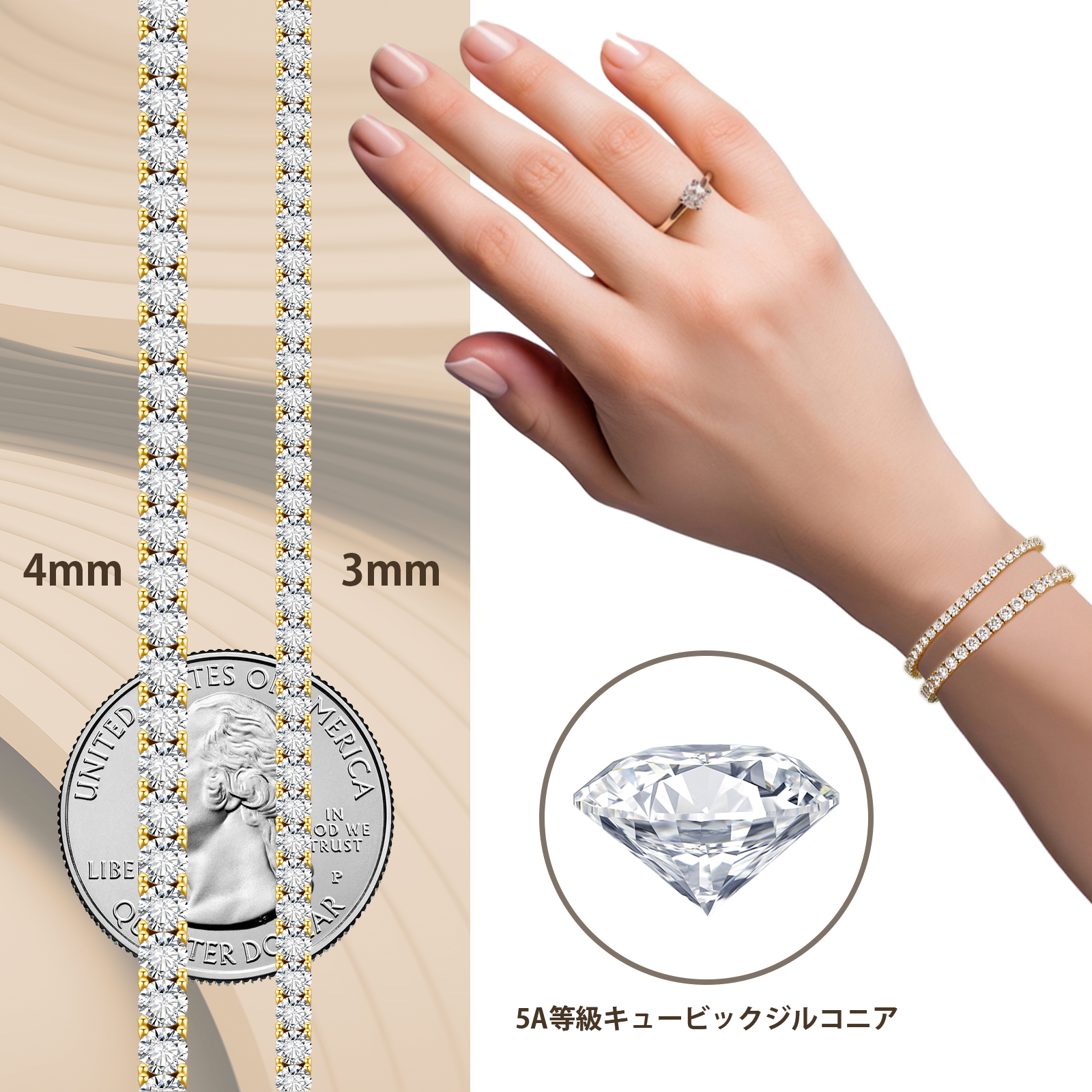 KRKC 3mm テニス ブレスレット メンズ シルバー925 KRKC 3mm テニス ブレスレット メンズ シルバー925