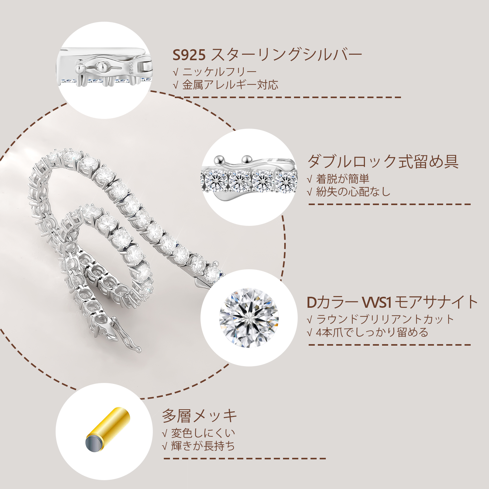 4mm モアサナイト テニス ブレスレット S925 KRKC