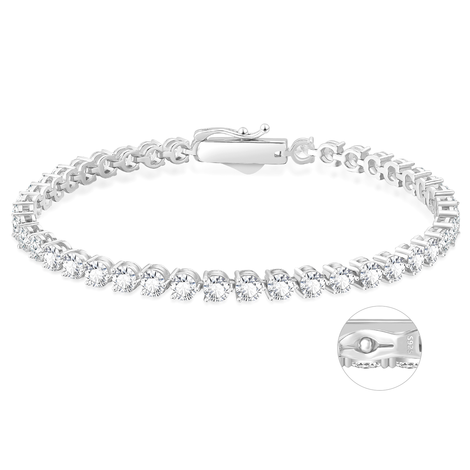 【NEW】4mm 3本爪czダイヤ テニス ブレスレット  シルバー925 KRKC 