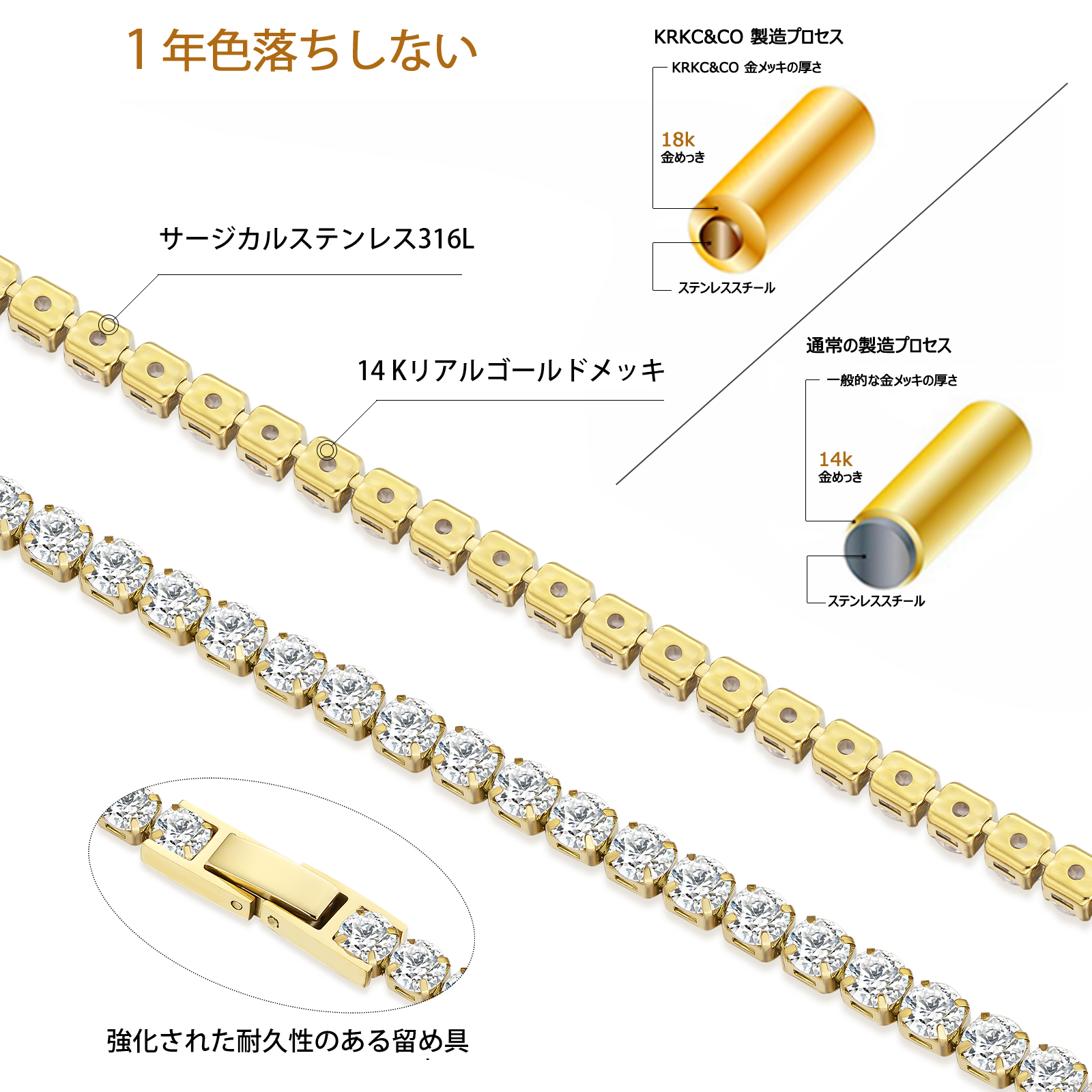 5ｍｍ czダイヤテニスブレスレット サージカルステンレス316L製