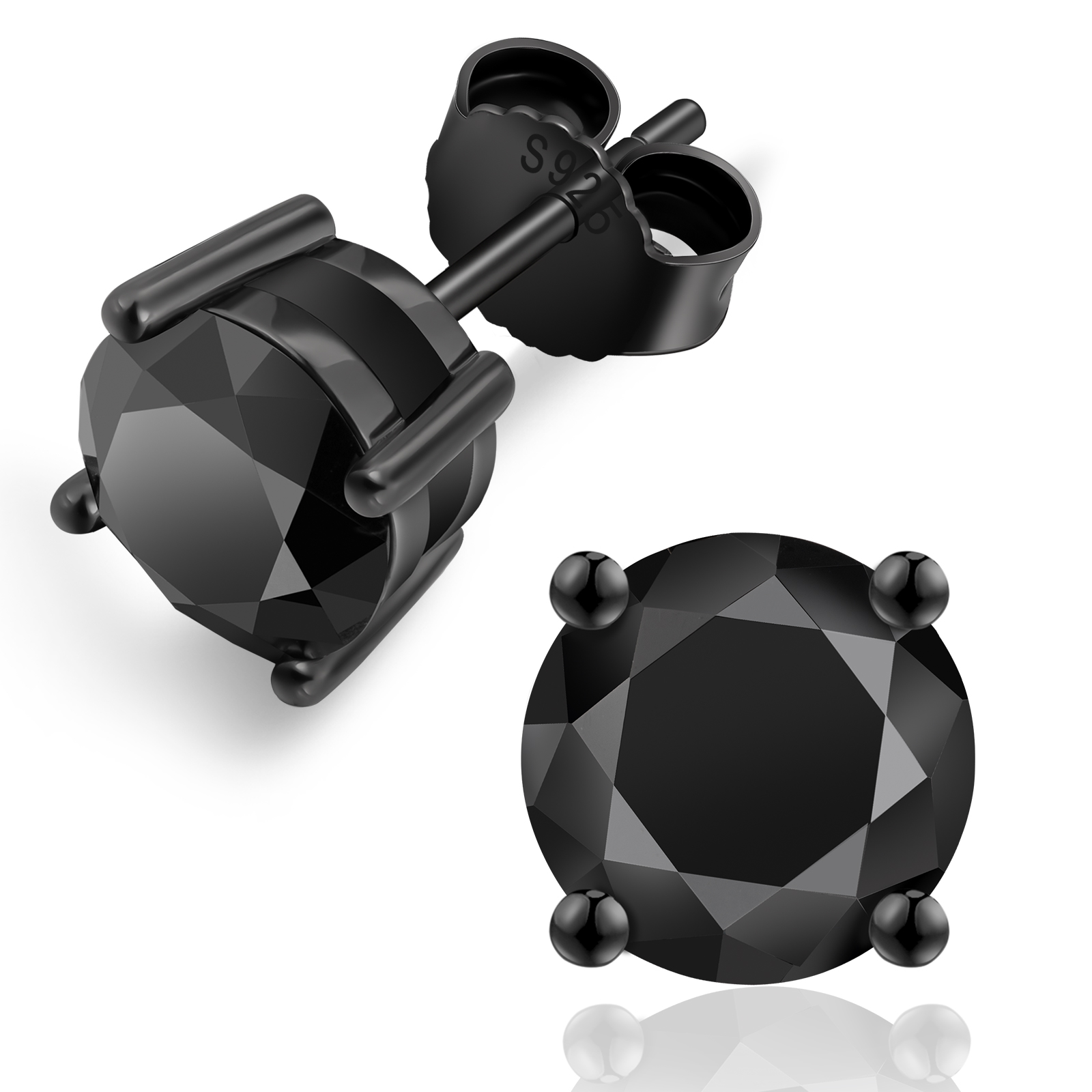 一粒ブラックモアサナイト スタッド ピアス S925 KRKC