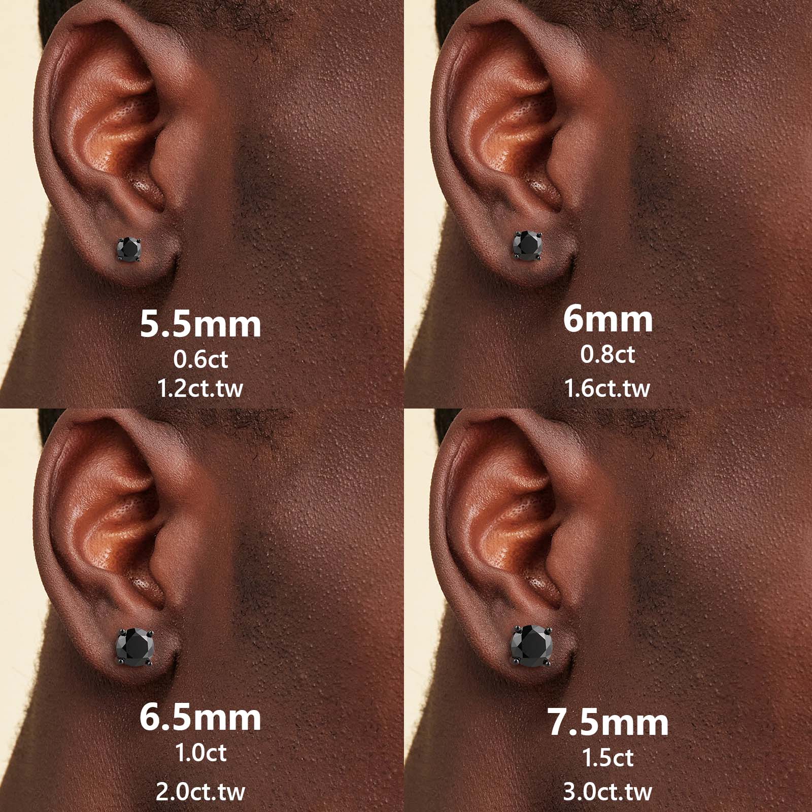 一粒 ブラック モアサナイト スタッド ピアス 0.6/0.8/1.0/1.5カラット KRKC